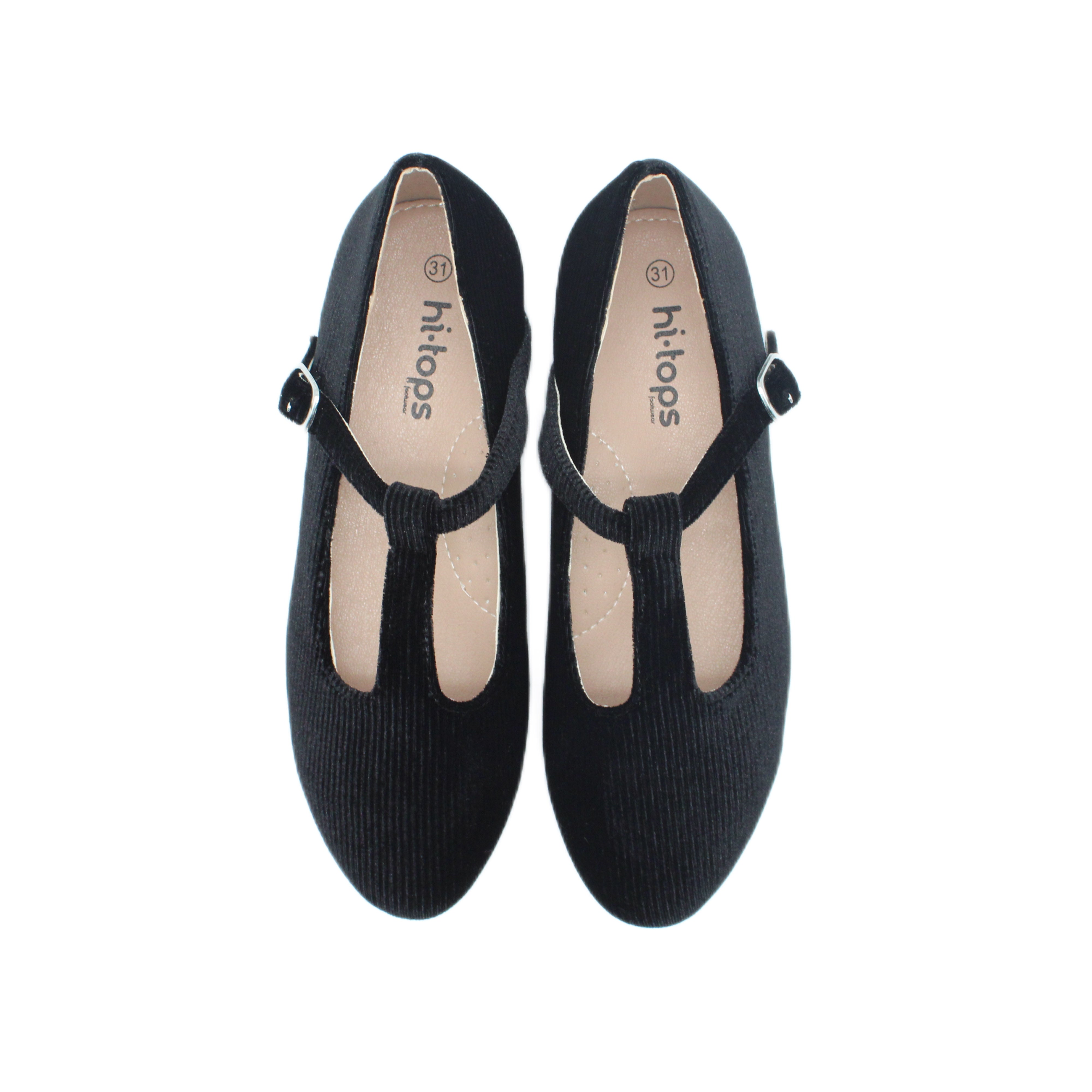Speckled T-Straps, Black Corduroy