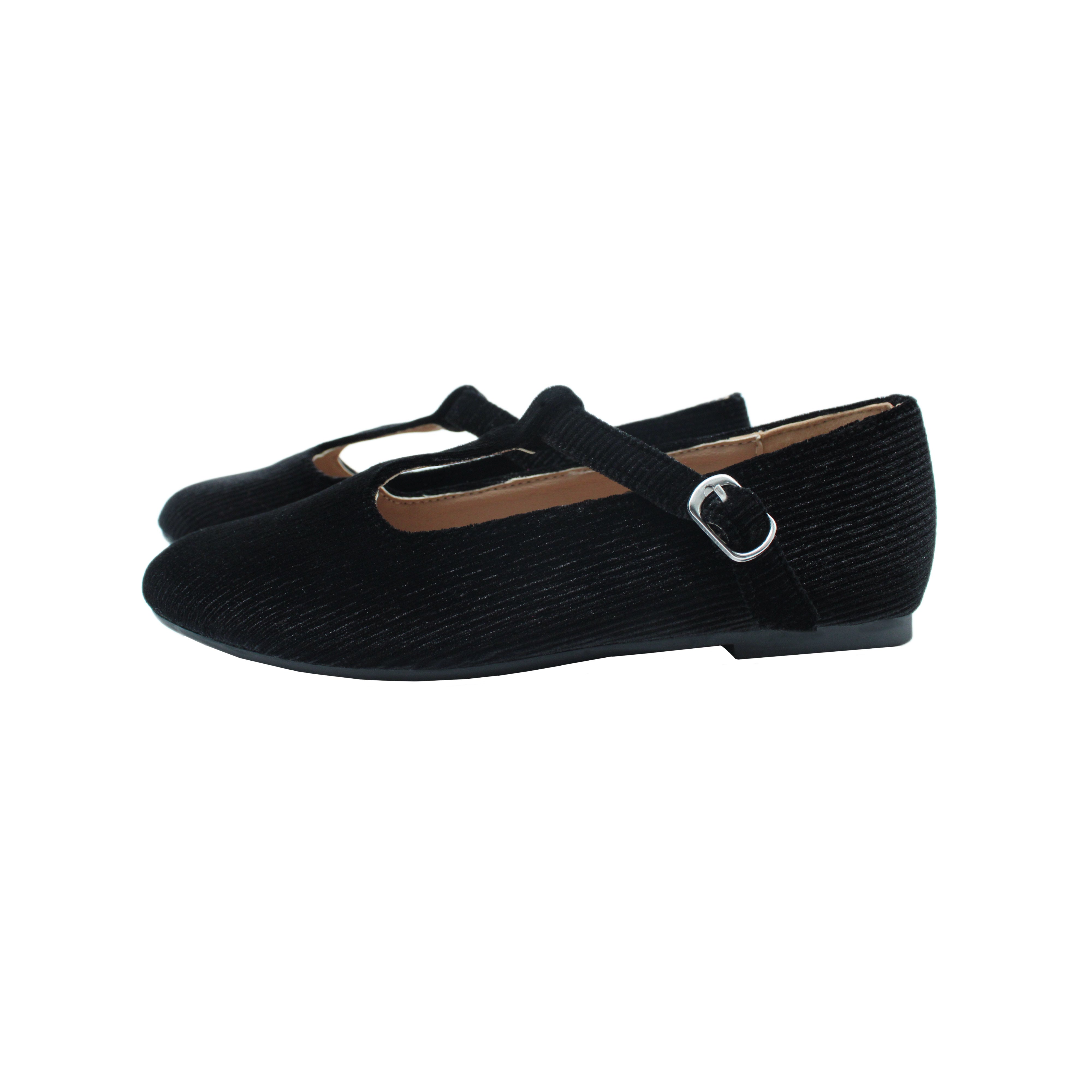 Speckled T-Straps, Black Corduroy