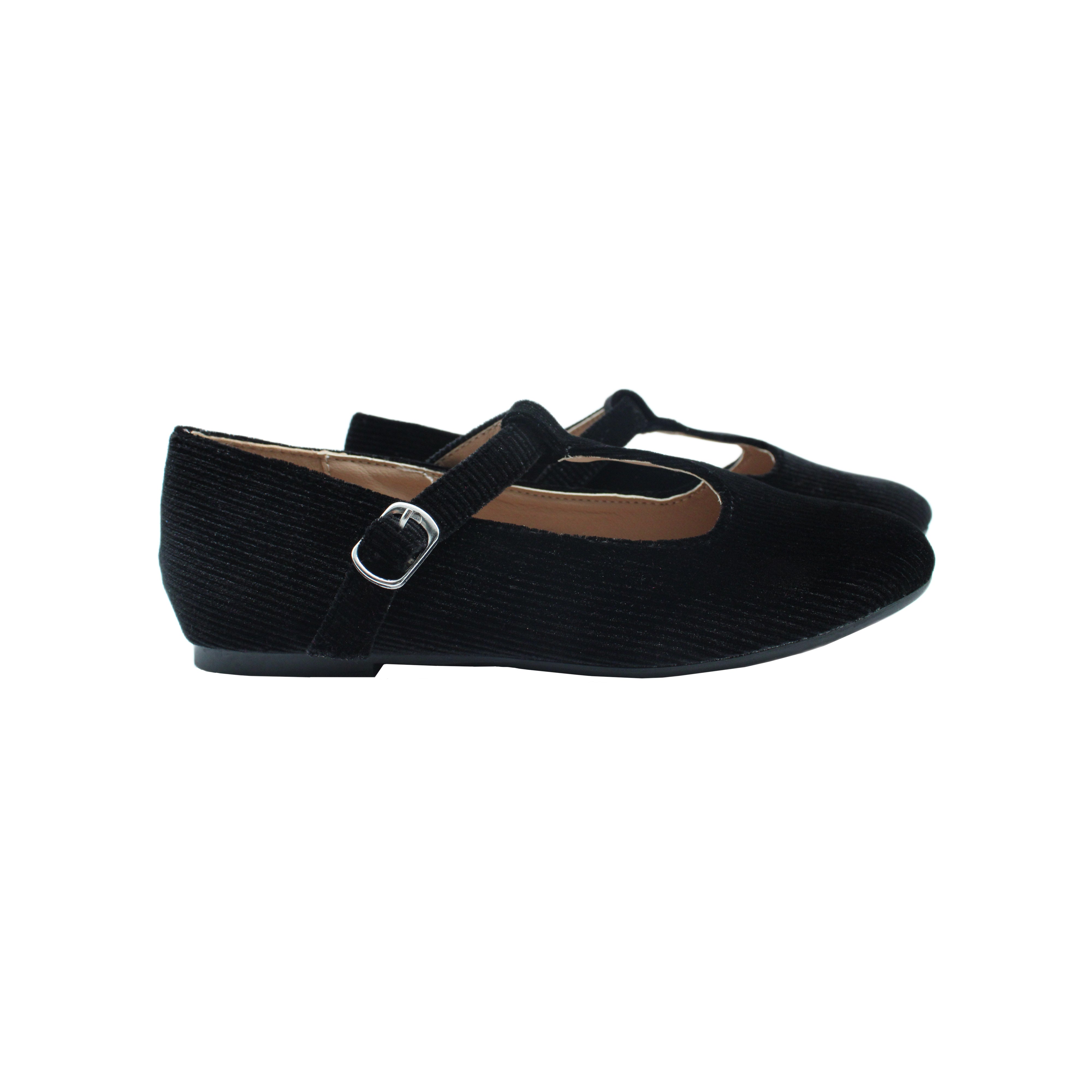 Speckled T-Straps, Black Corduroy