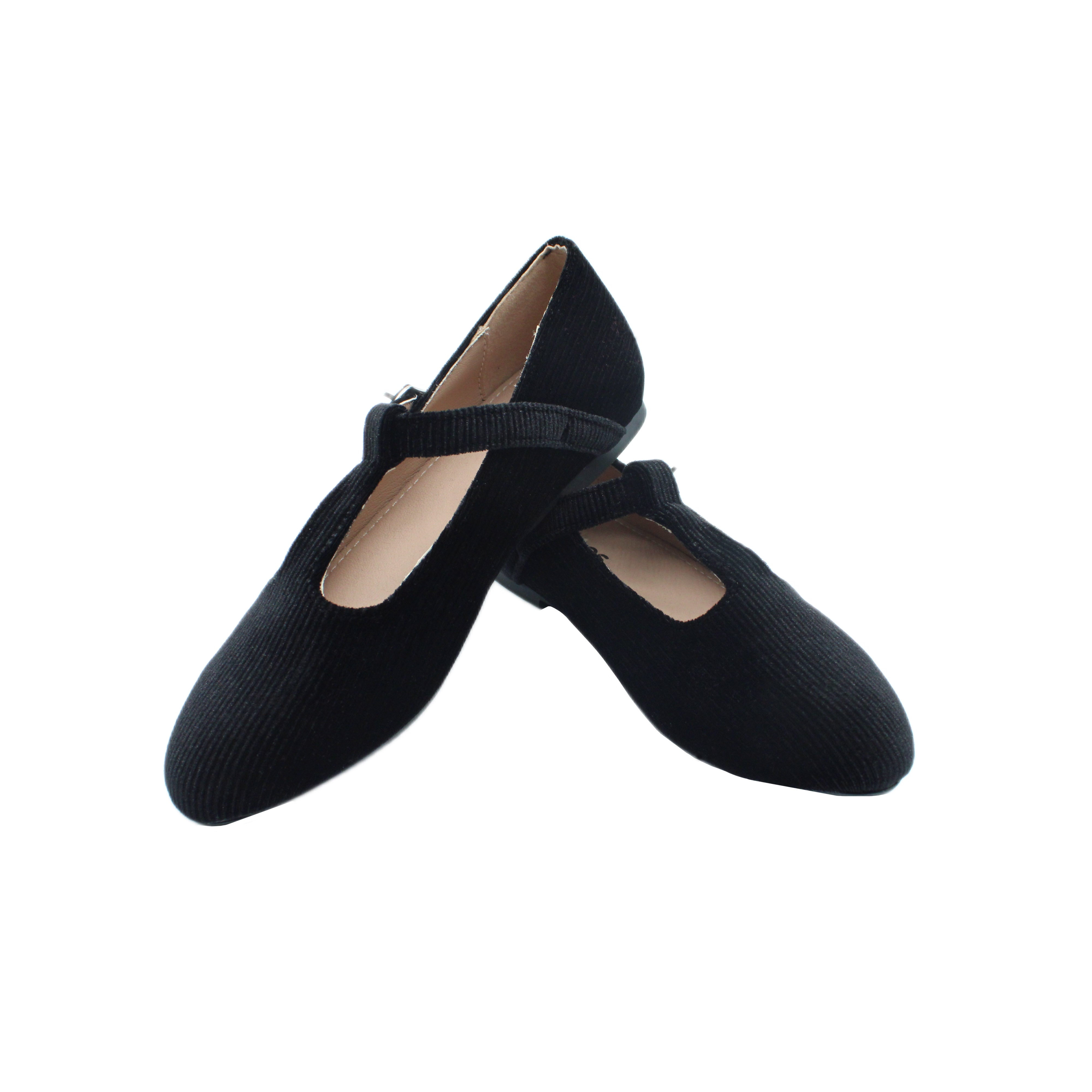Speckled T-Straps, Black Corduroy