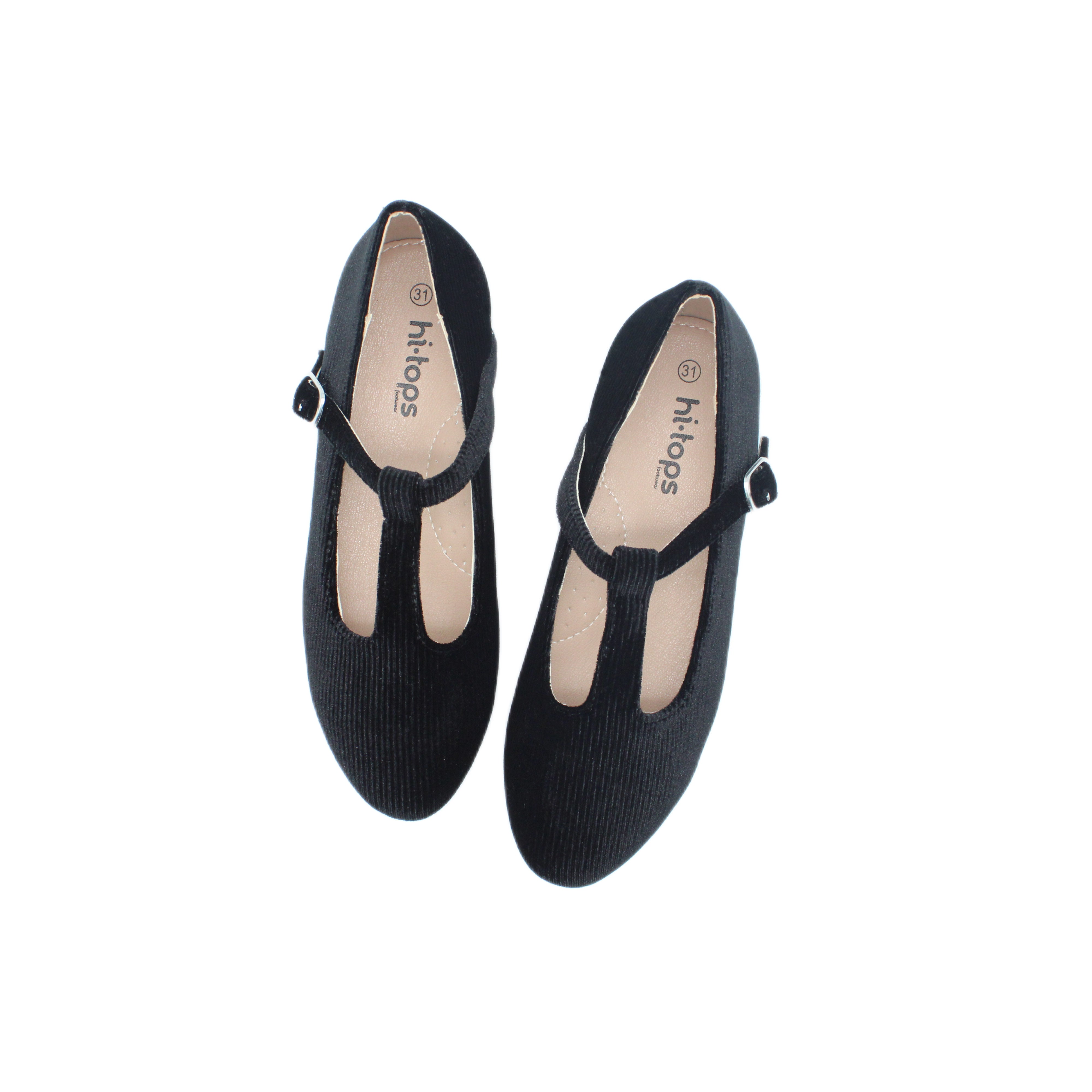 Speckled T-Straps, Black Corduroy
