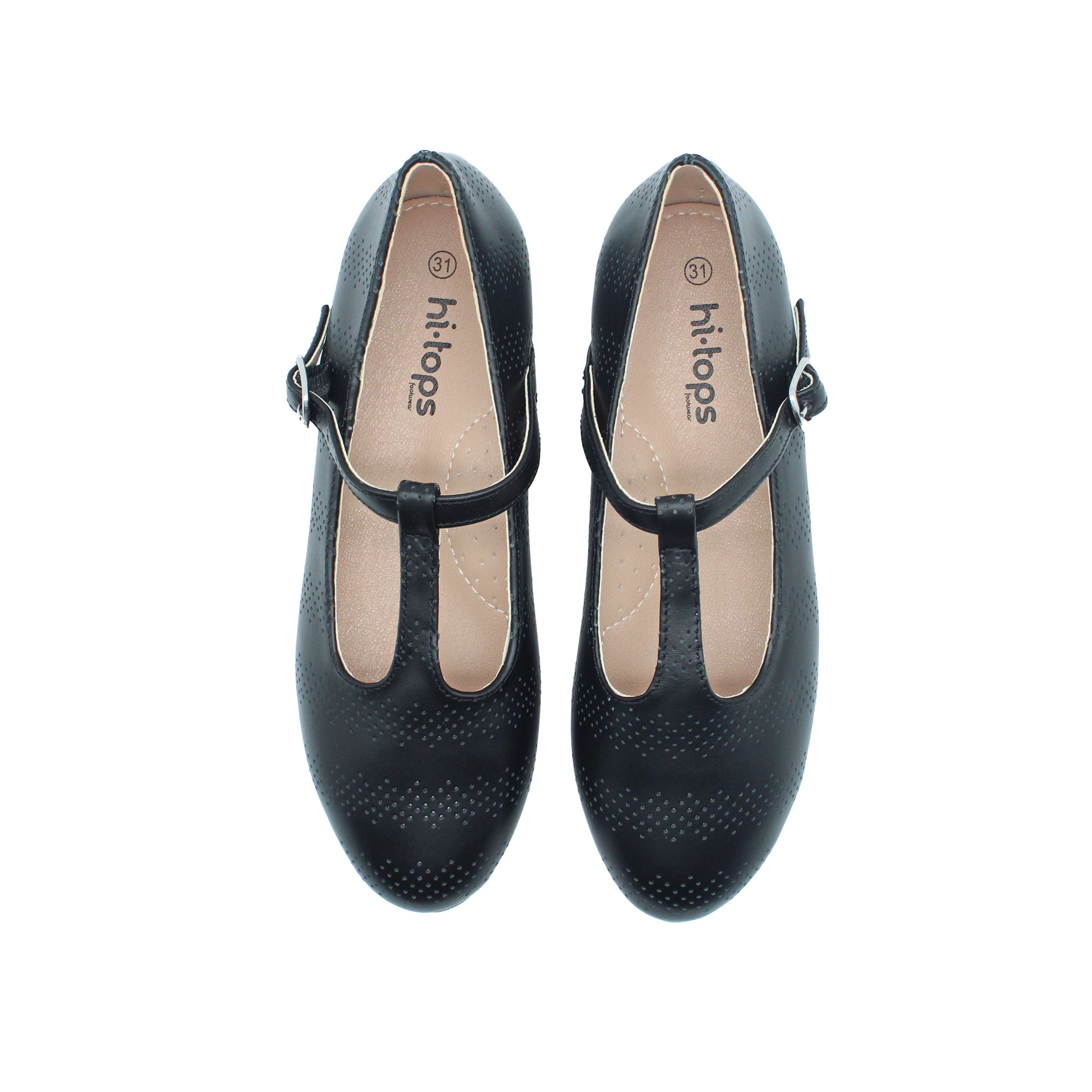 Speckled T-Straps, Black Leather