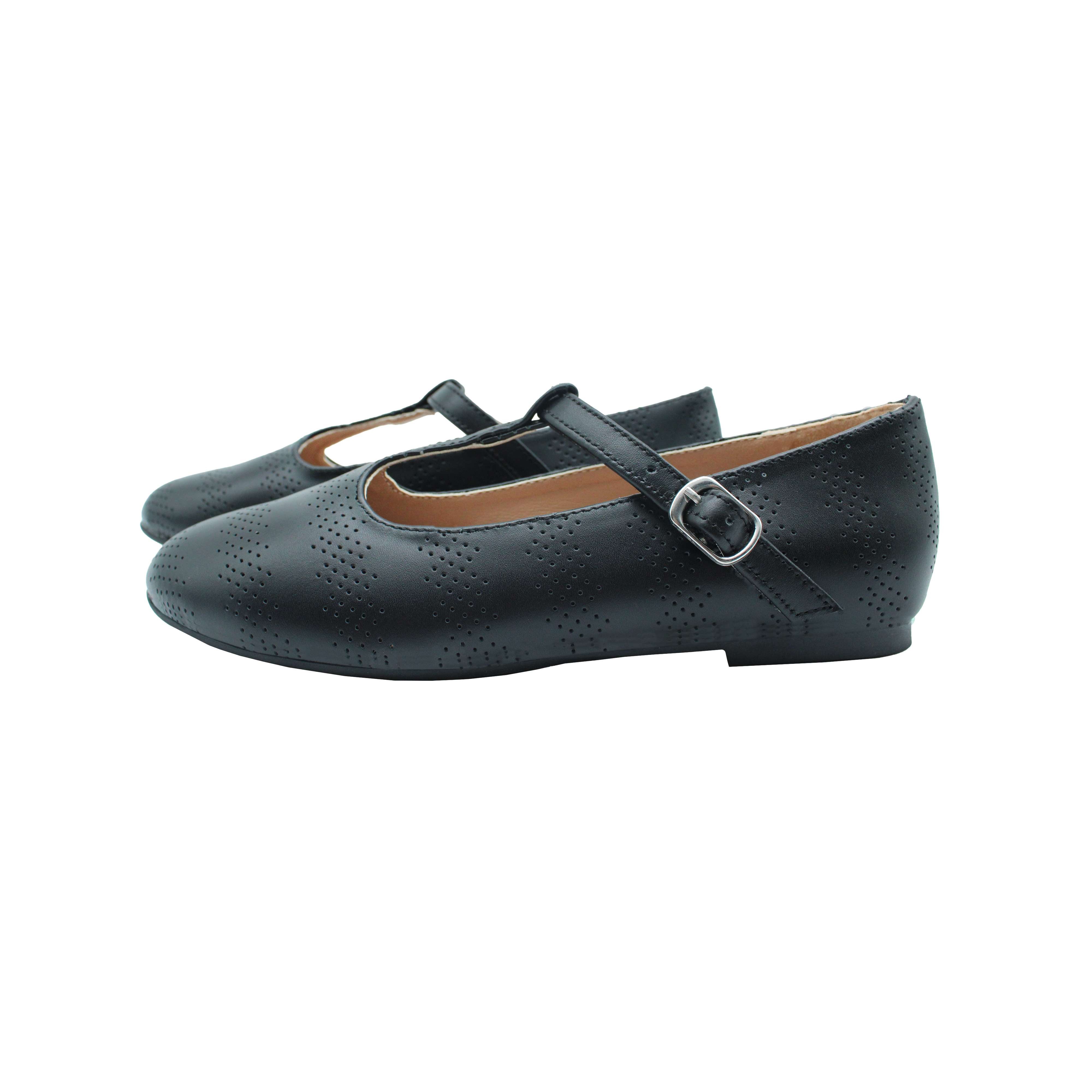 Speckled T-Straps, Black Leather