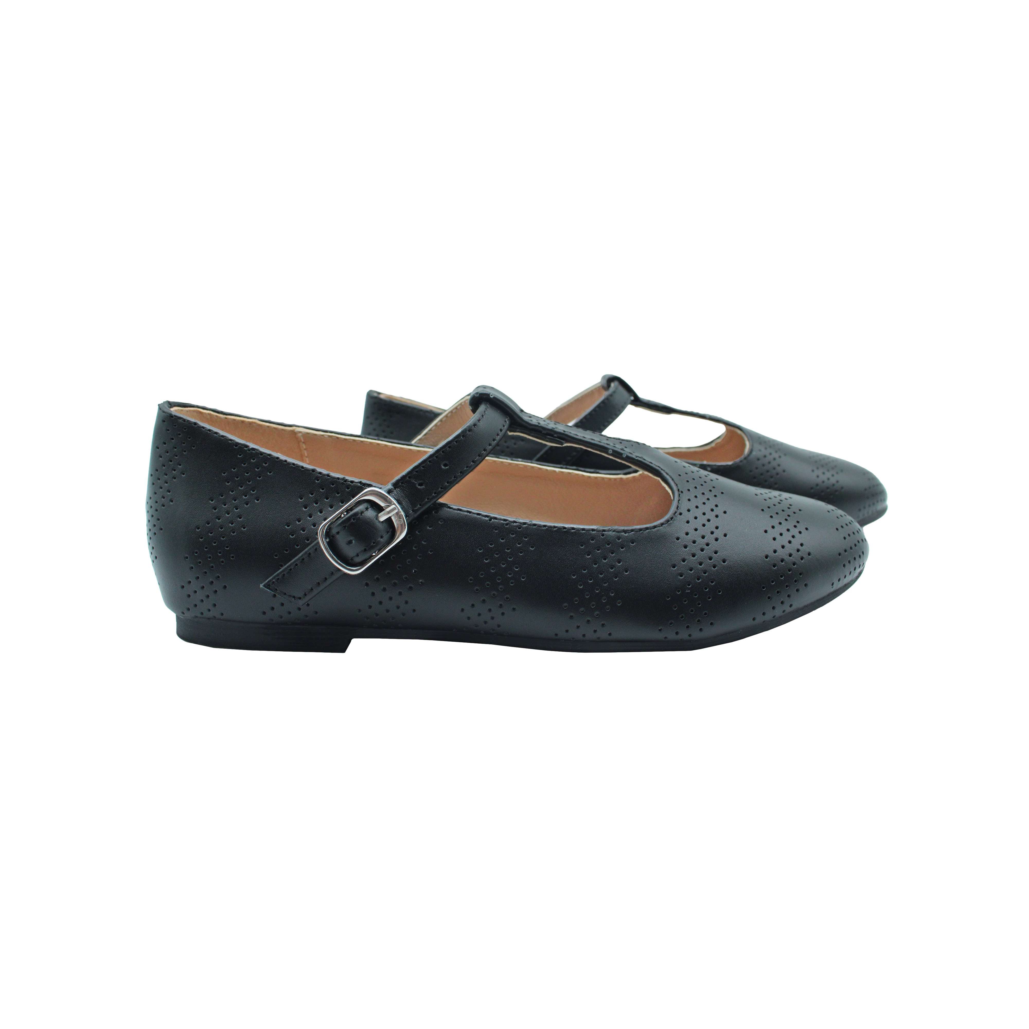 Speckled T-Straps, Black Leather