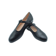 Speckled T-Straps, Black Leather