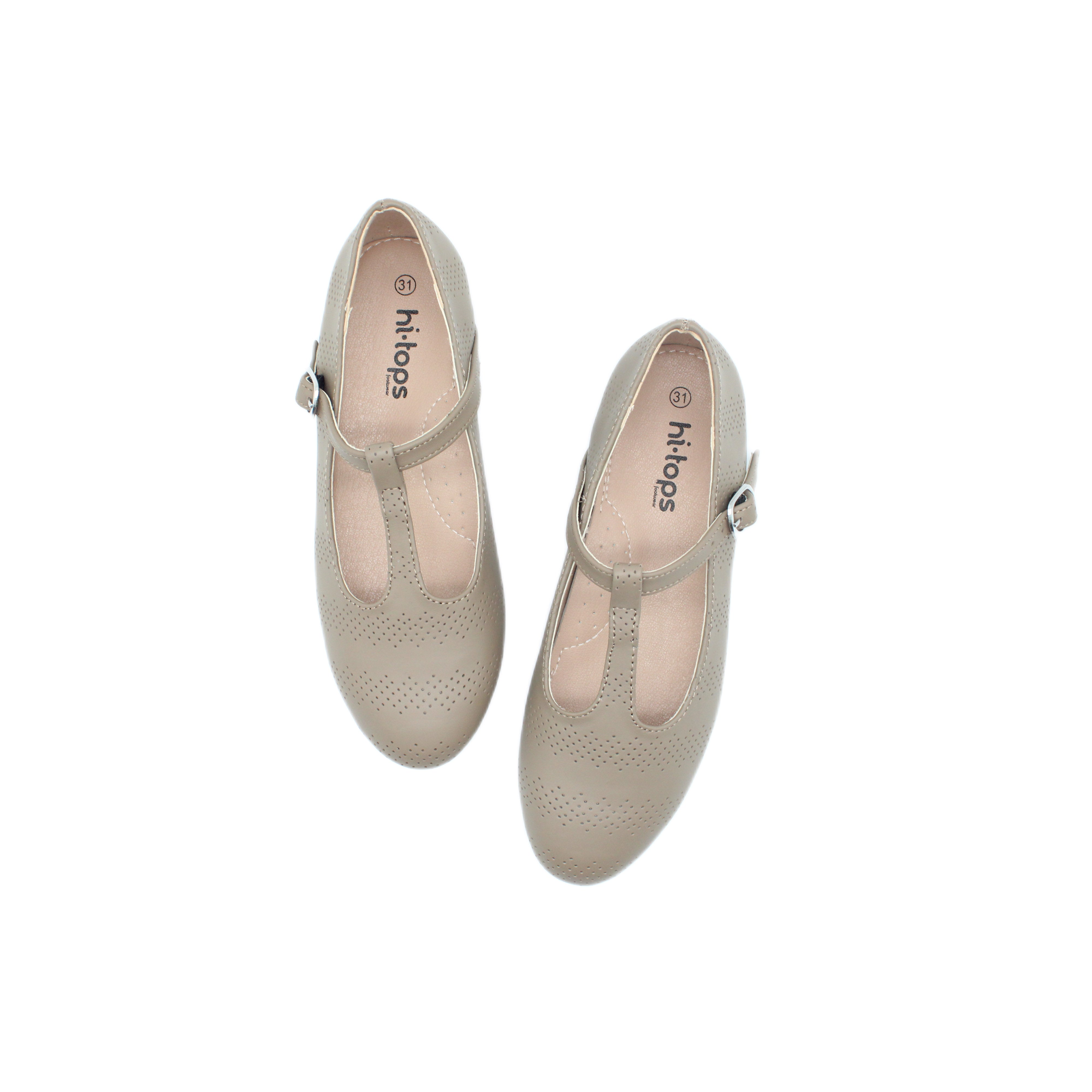 Speckled T-Straps, Taupe Leather