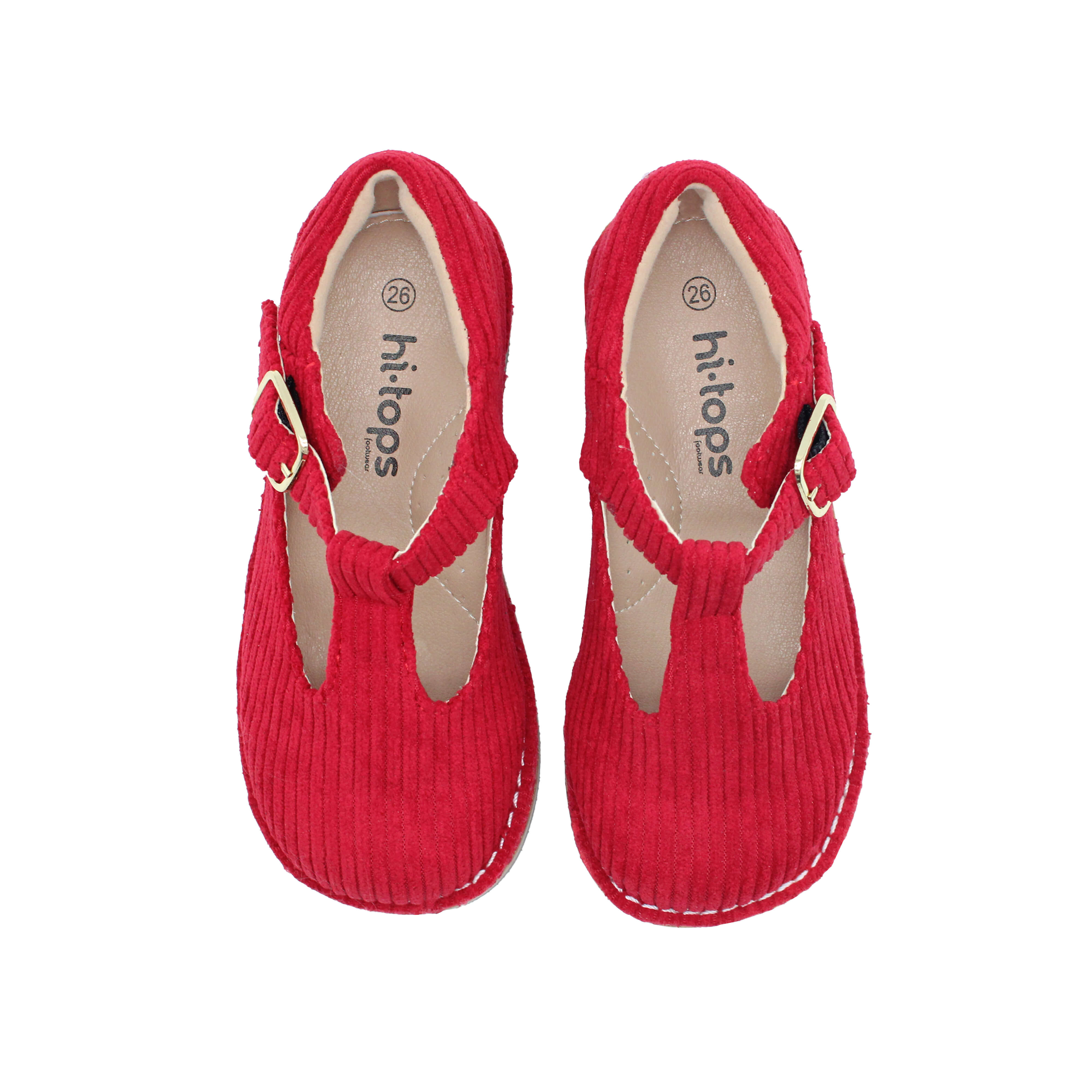 T-Strap, Red Corduroy Fabric