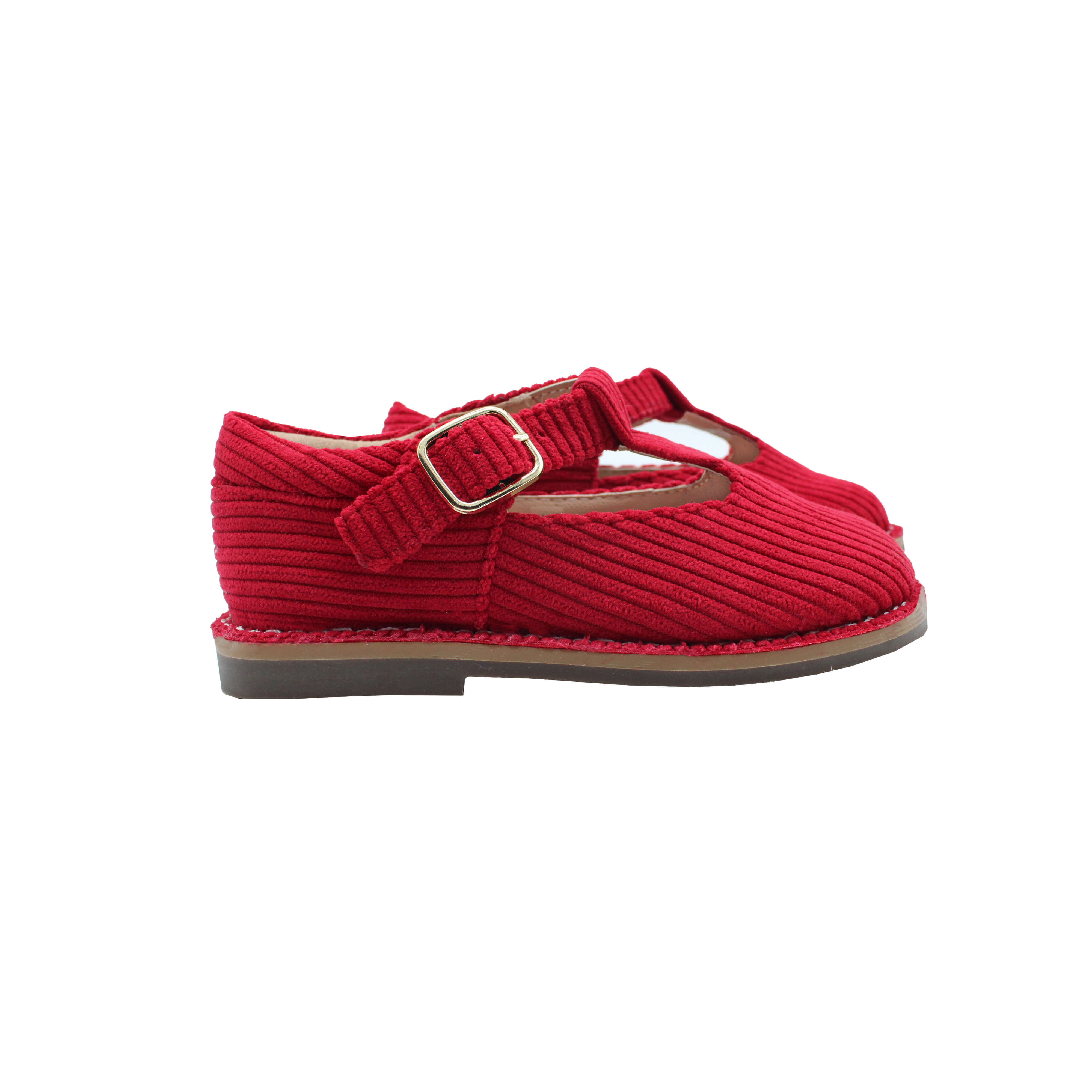 T-Strap, Red Corduroy Fabric