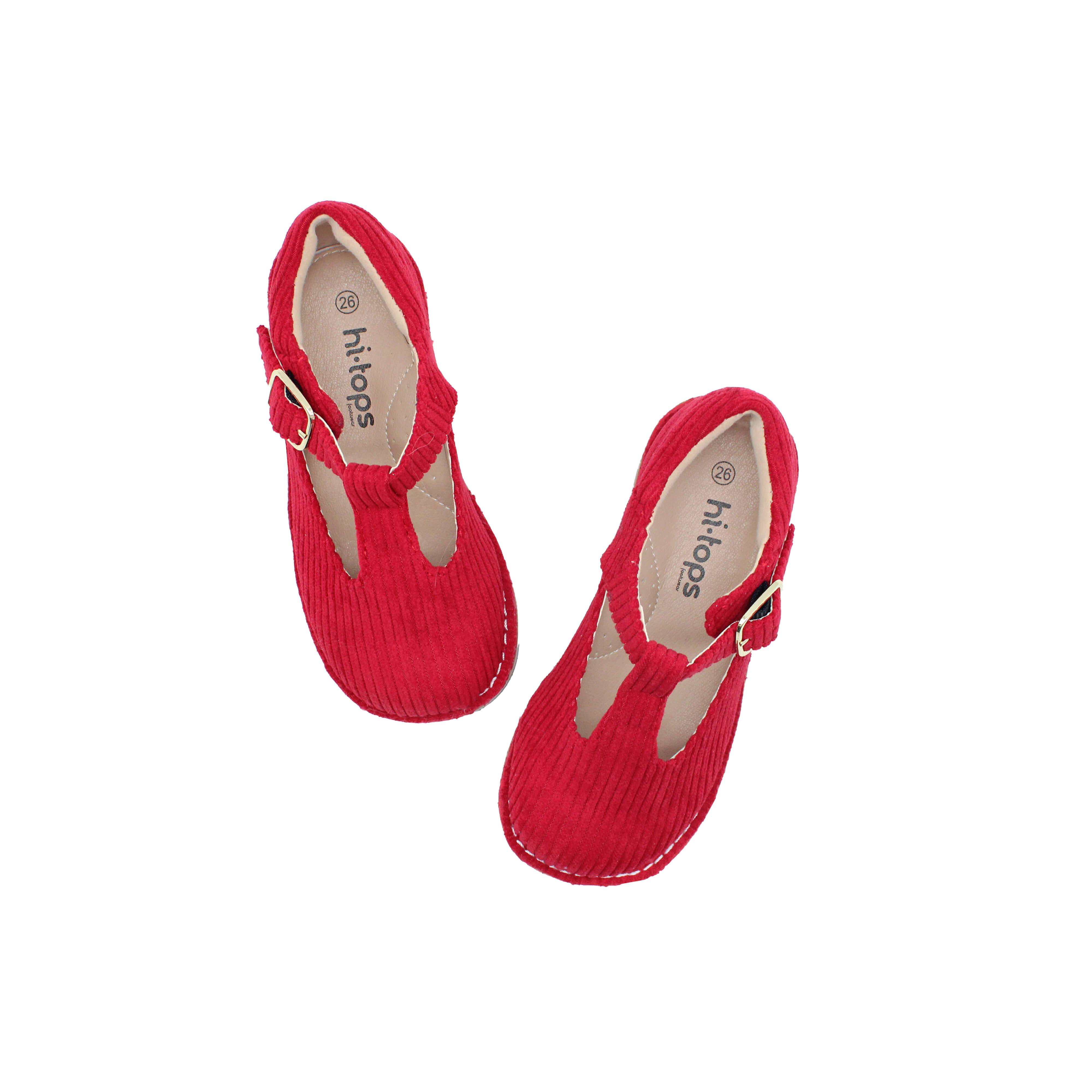 T-Strap, Red Corduroy Fabric