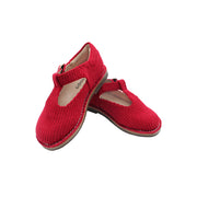 T-Strap, Red Corduroy Fabric