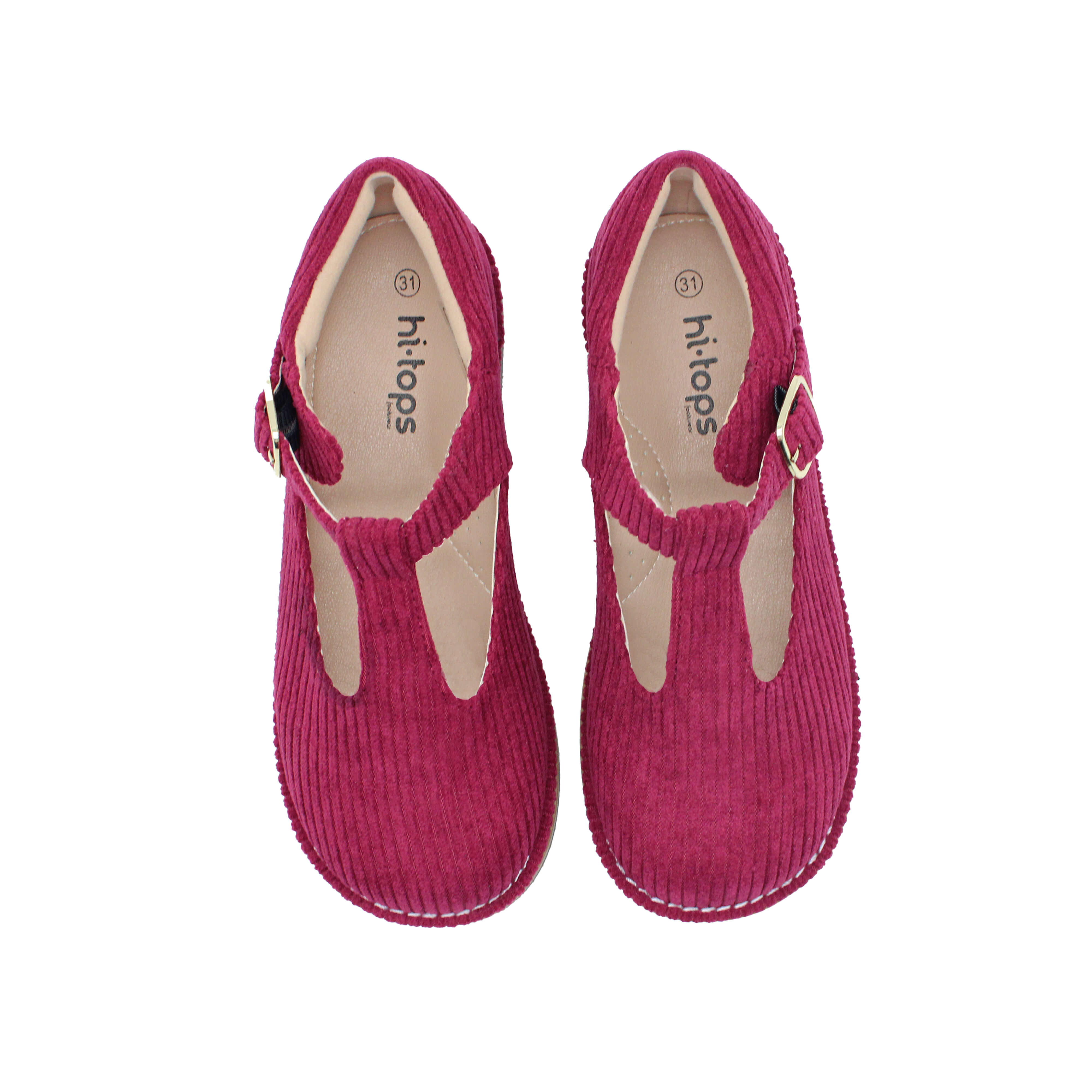 T-Strap, Plum Corduroy Fabric