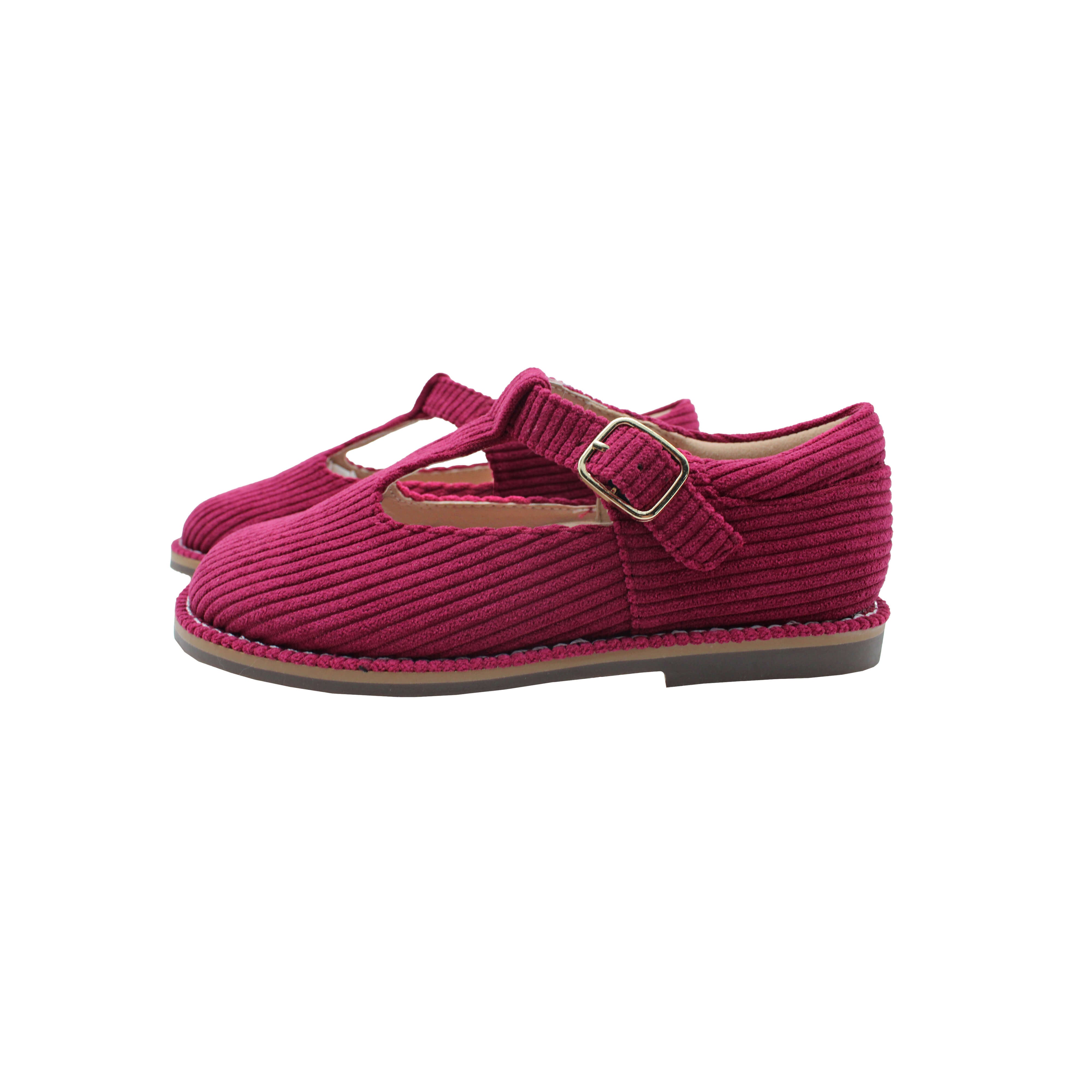 T-Strap, Plum Corduroy Fabric