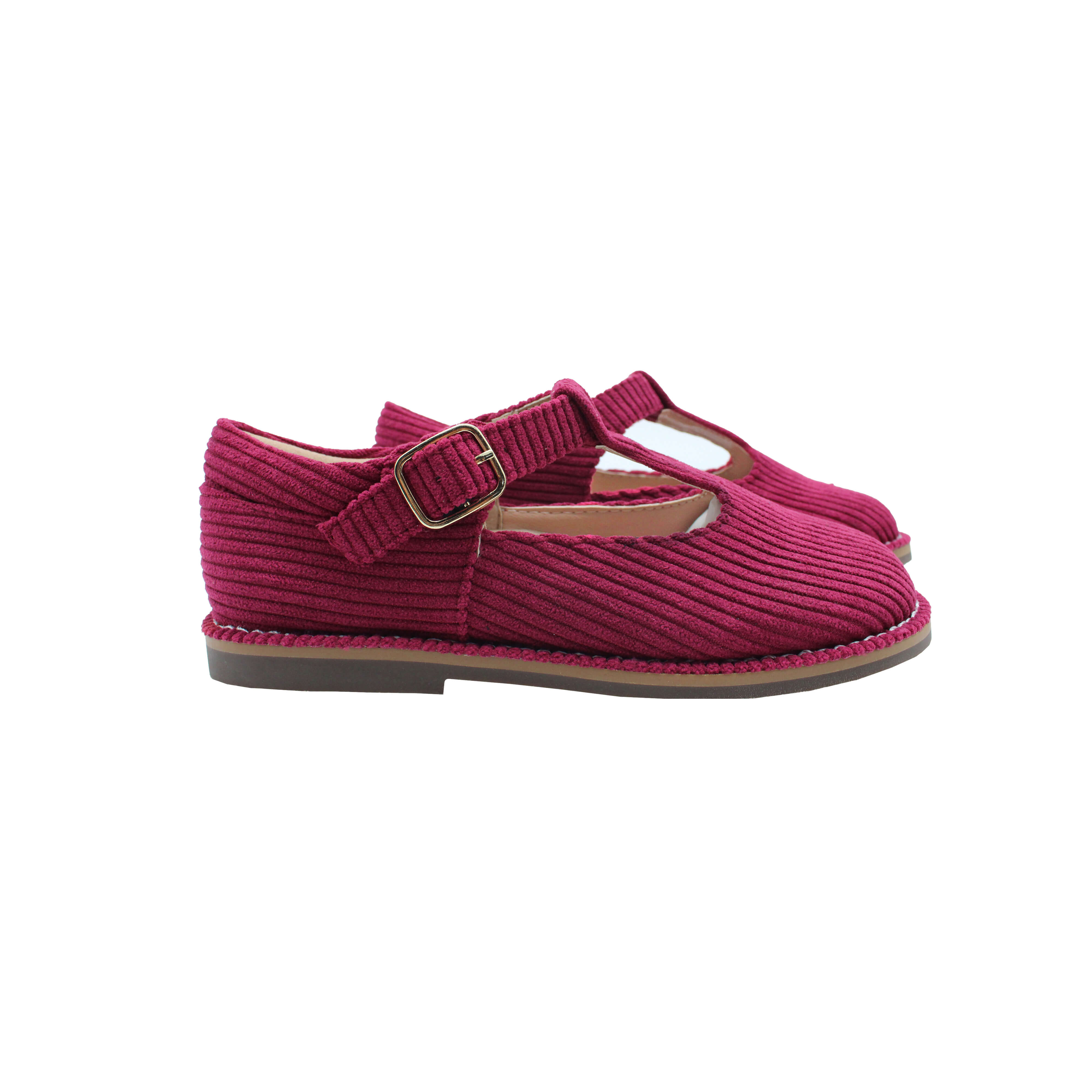 T-Strap, Plum Corduroy Fabric
