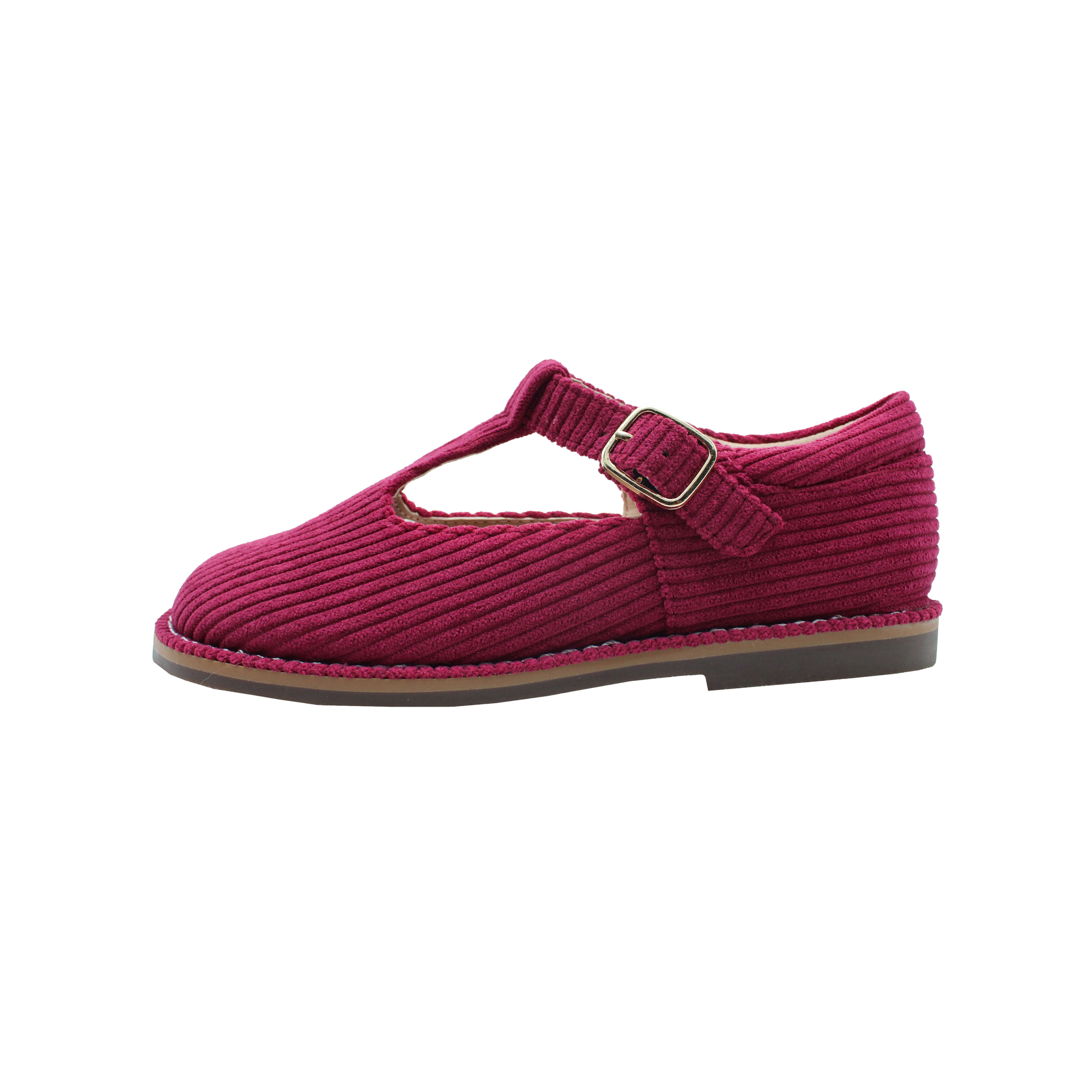 T-Strap, Plum Corduroy Fabric