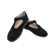 T-Strap, Black Corduroy Fabric