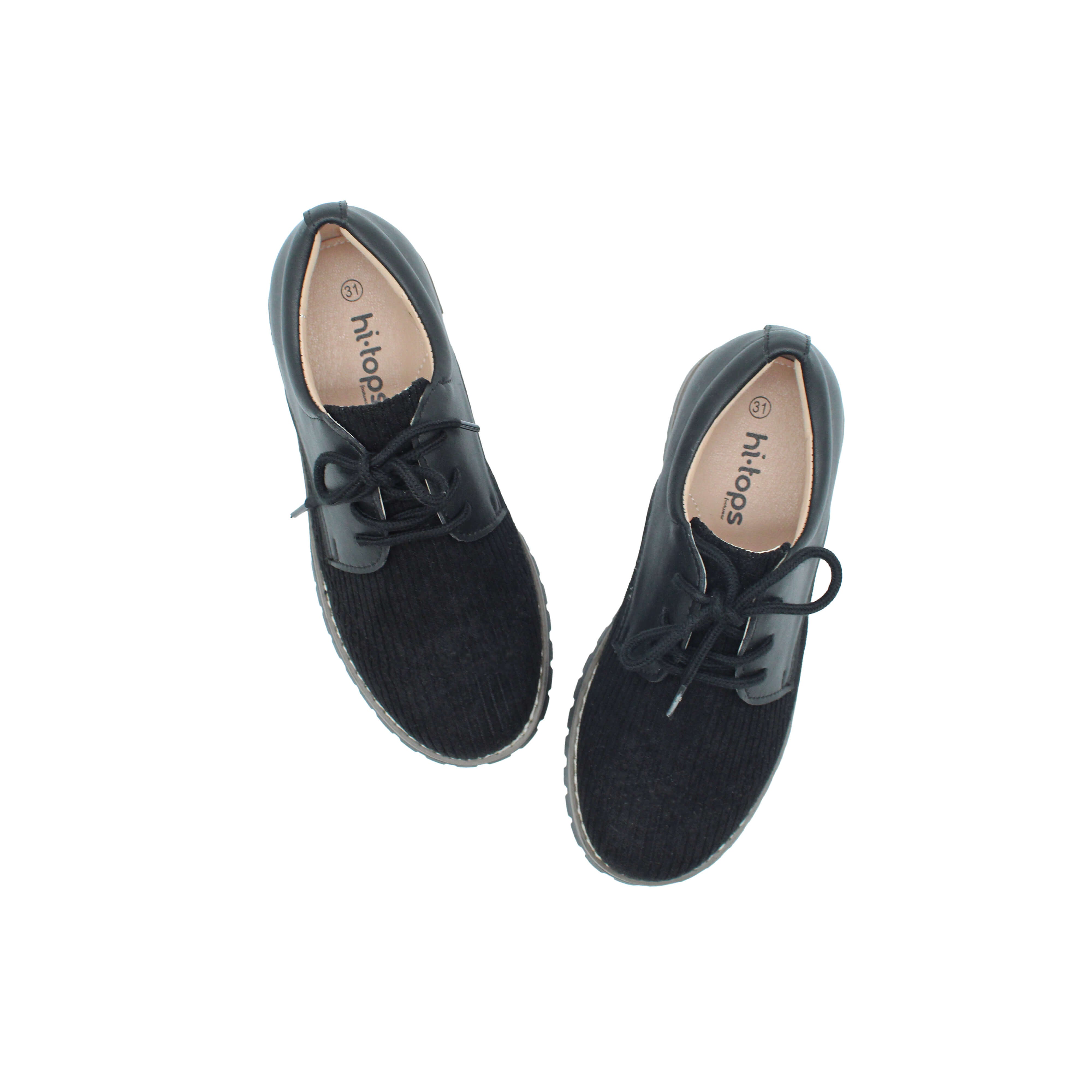 Wingtip Laces, Black Corduroy Fabric