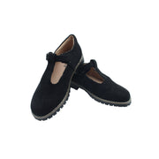 T-Strap, Black Corduroy Fabric