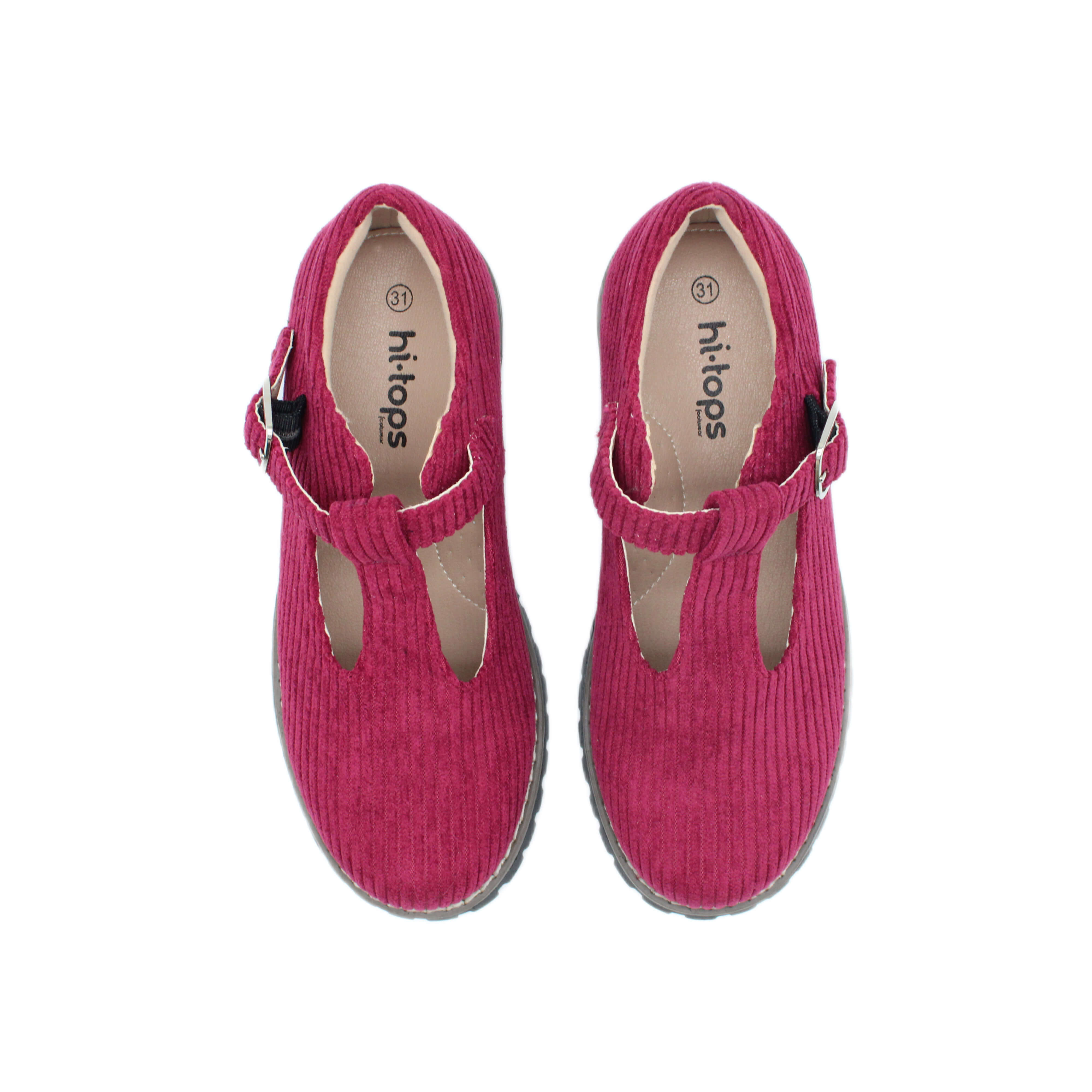 T-Strap, Plum Corduroy Fabric