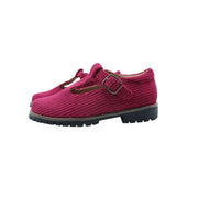 T-Strap, Plum Corduroy Fabric