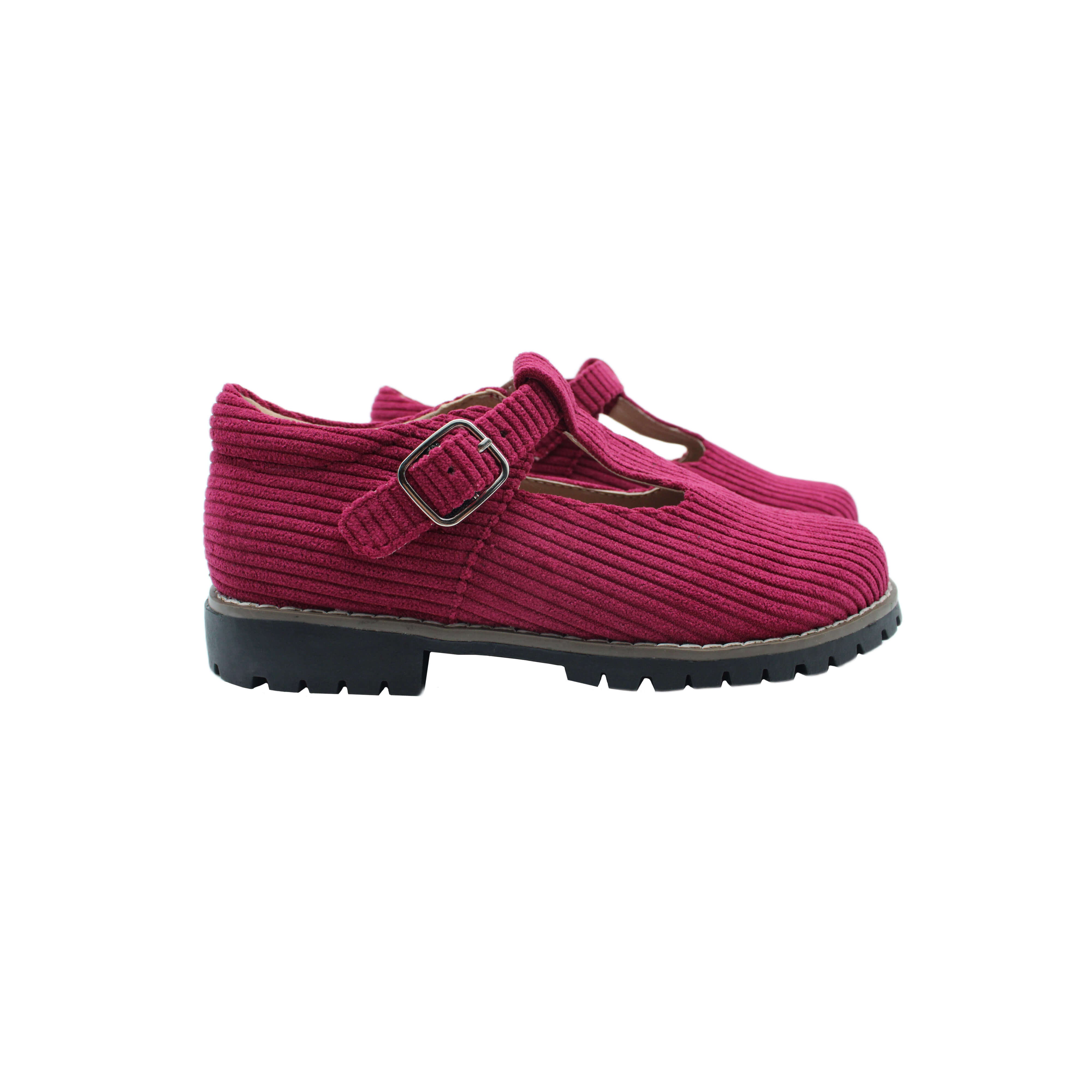 T-Strap, Plum Corduroy Fabric
