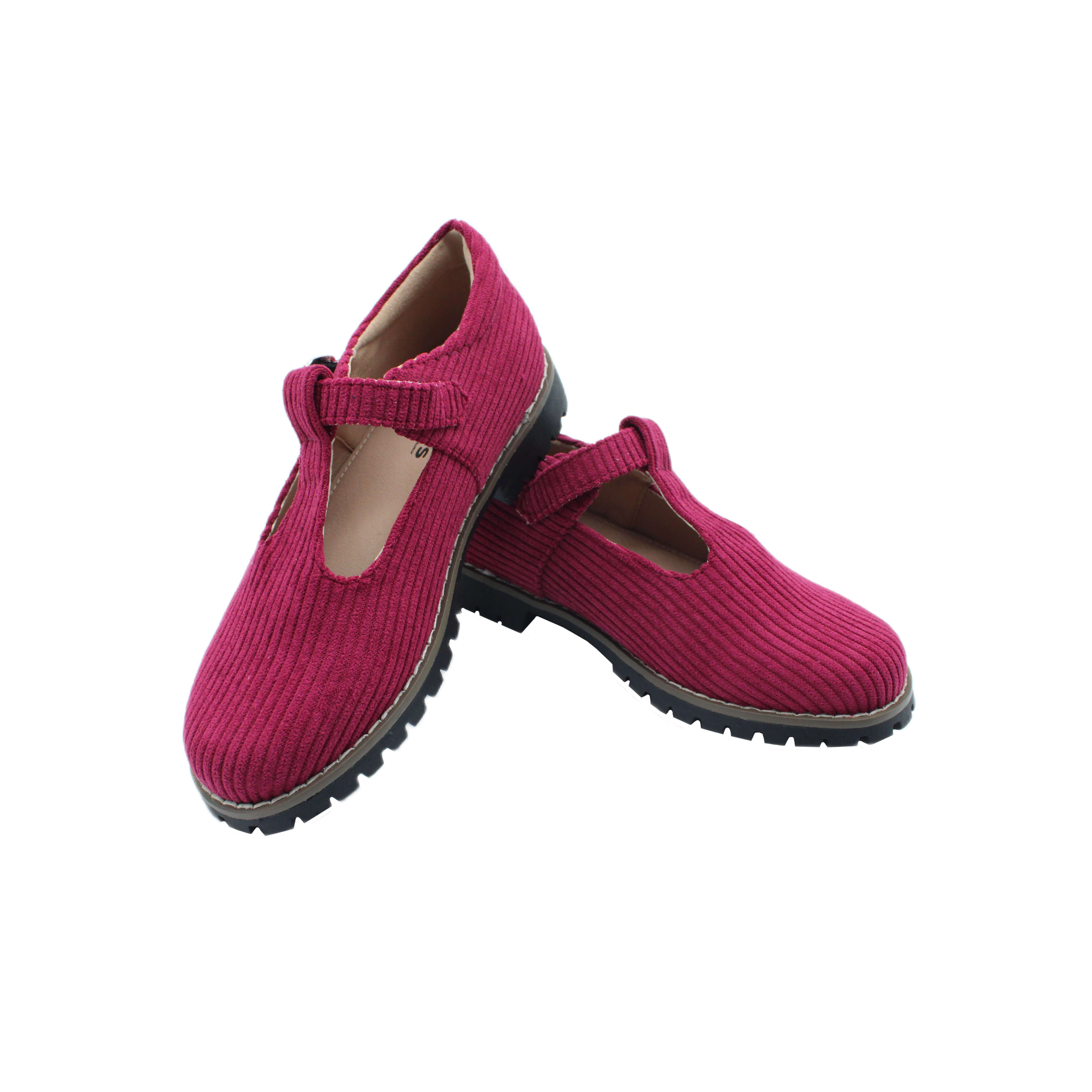 T-Strap, Plum Corduroy Fabric