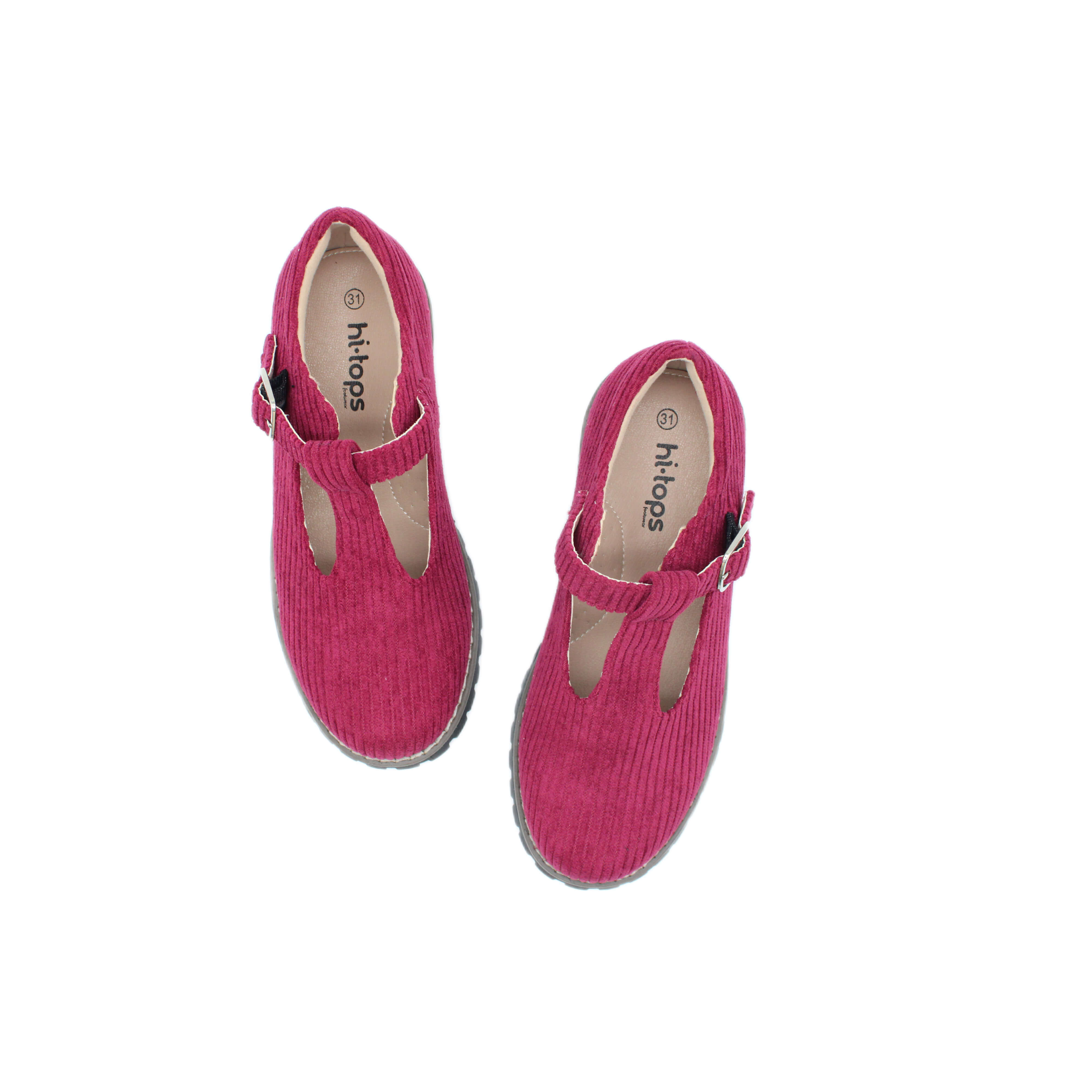 T-Strap, Plum Corduroy Fabric