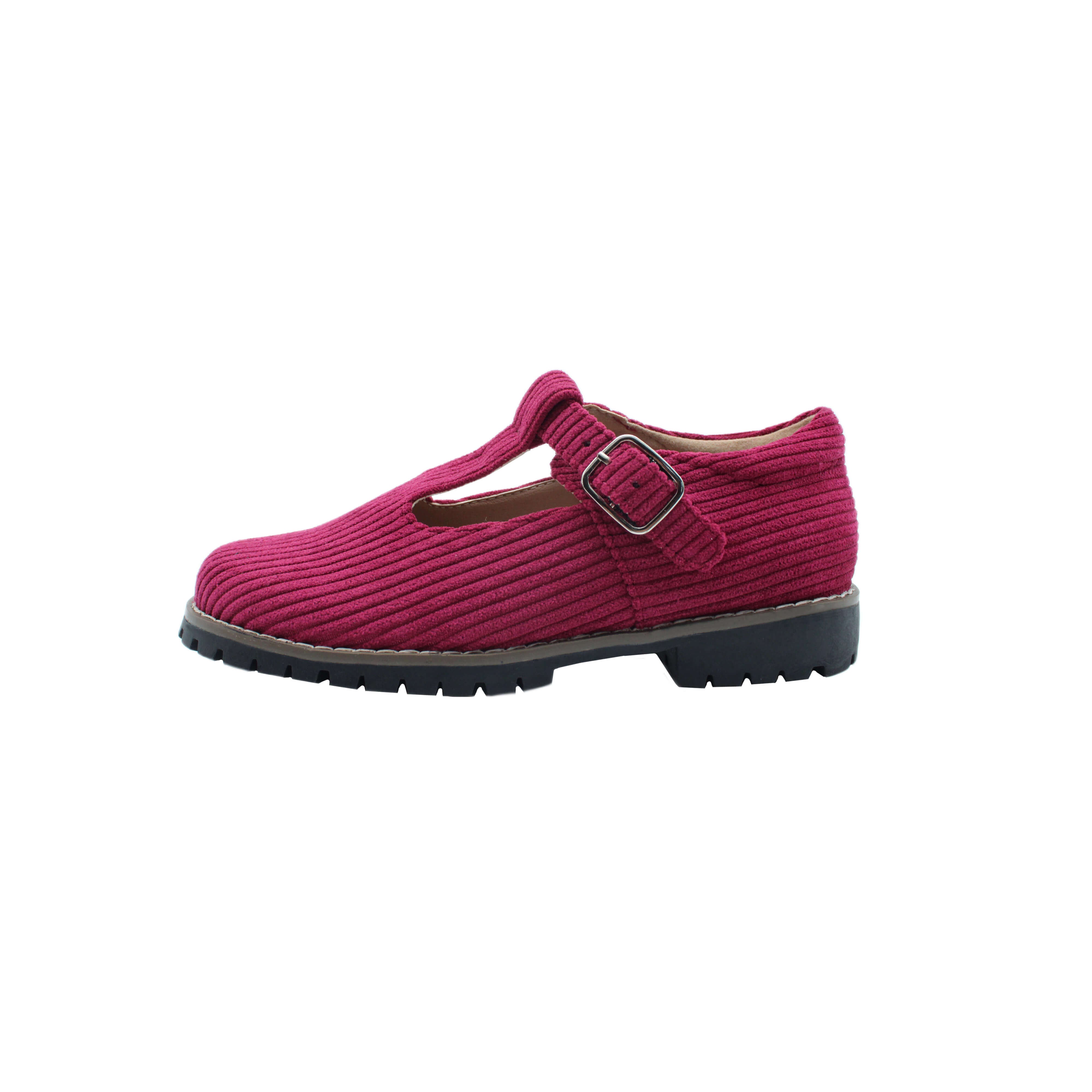 T-Strap, Plum Corduroy Fabric