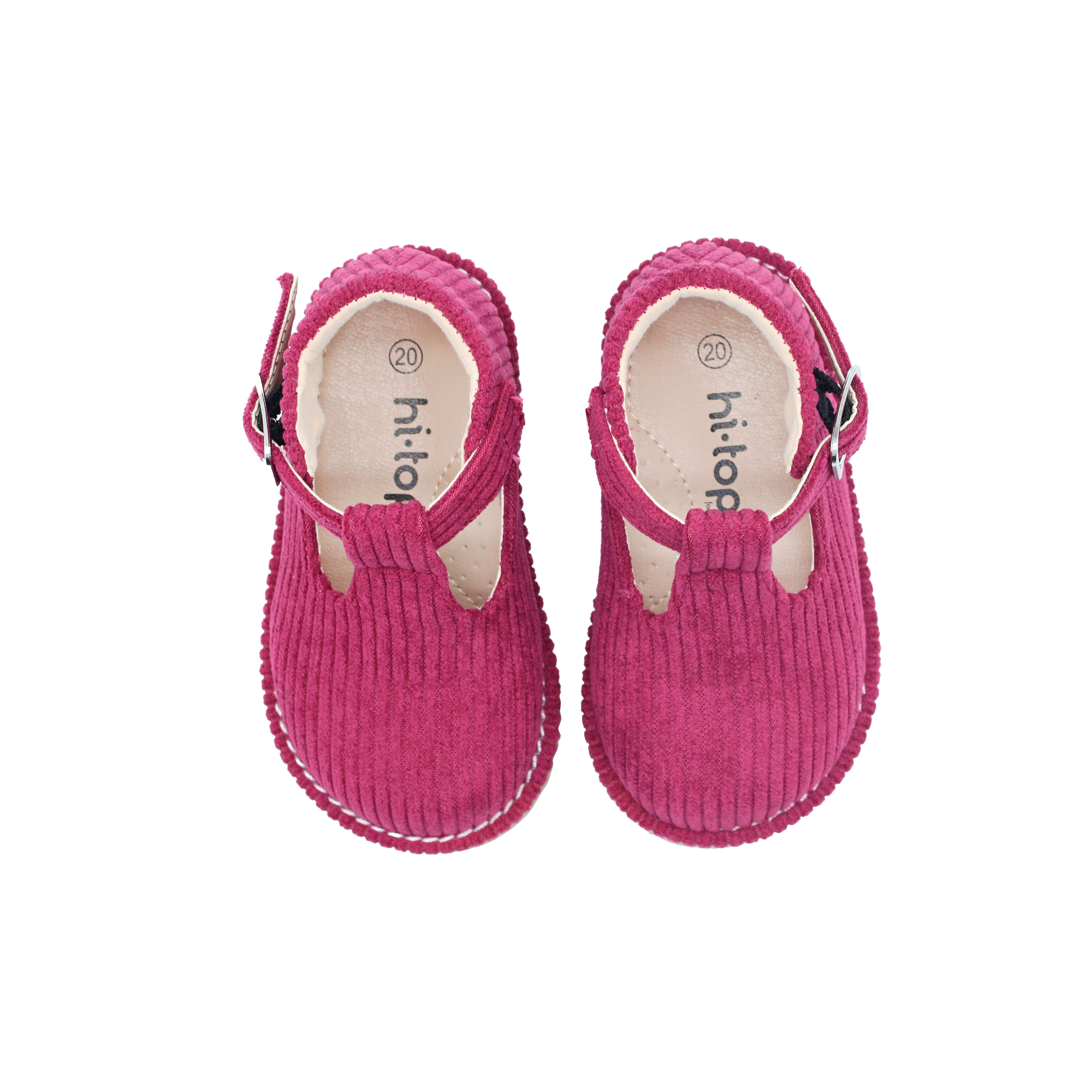 High T-Strap, Plum Corduroy Fabric