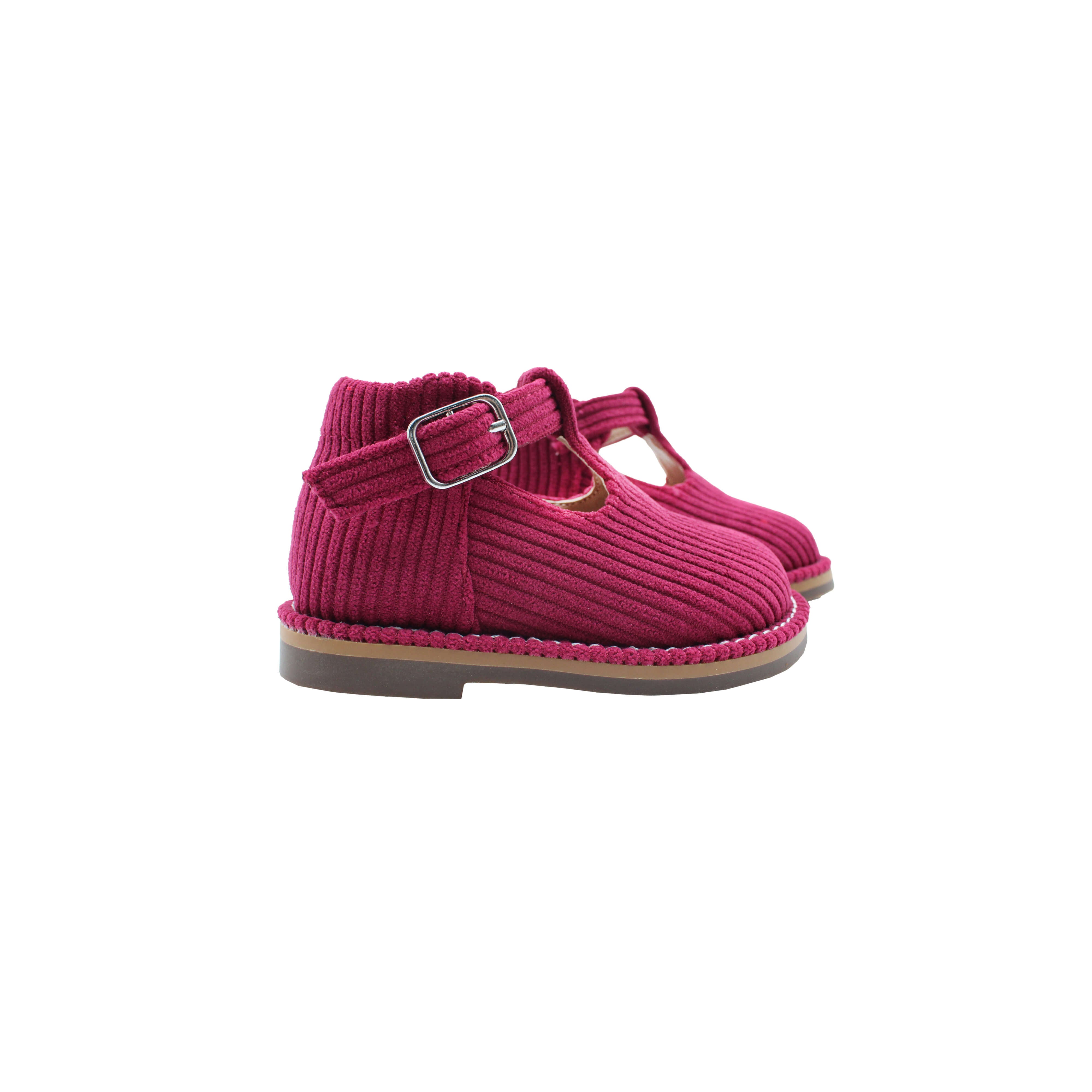 High T-Strap, Plum Corduroy Fabric