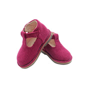 High T-Strap, Plum Corduroy Fabric