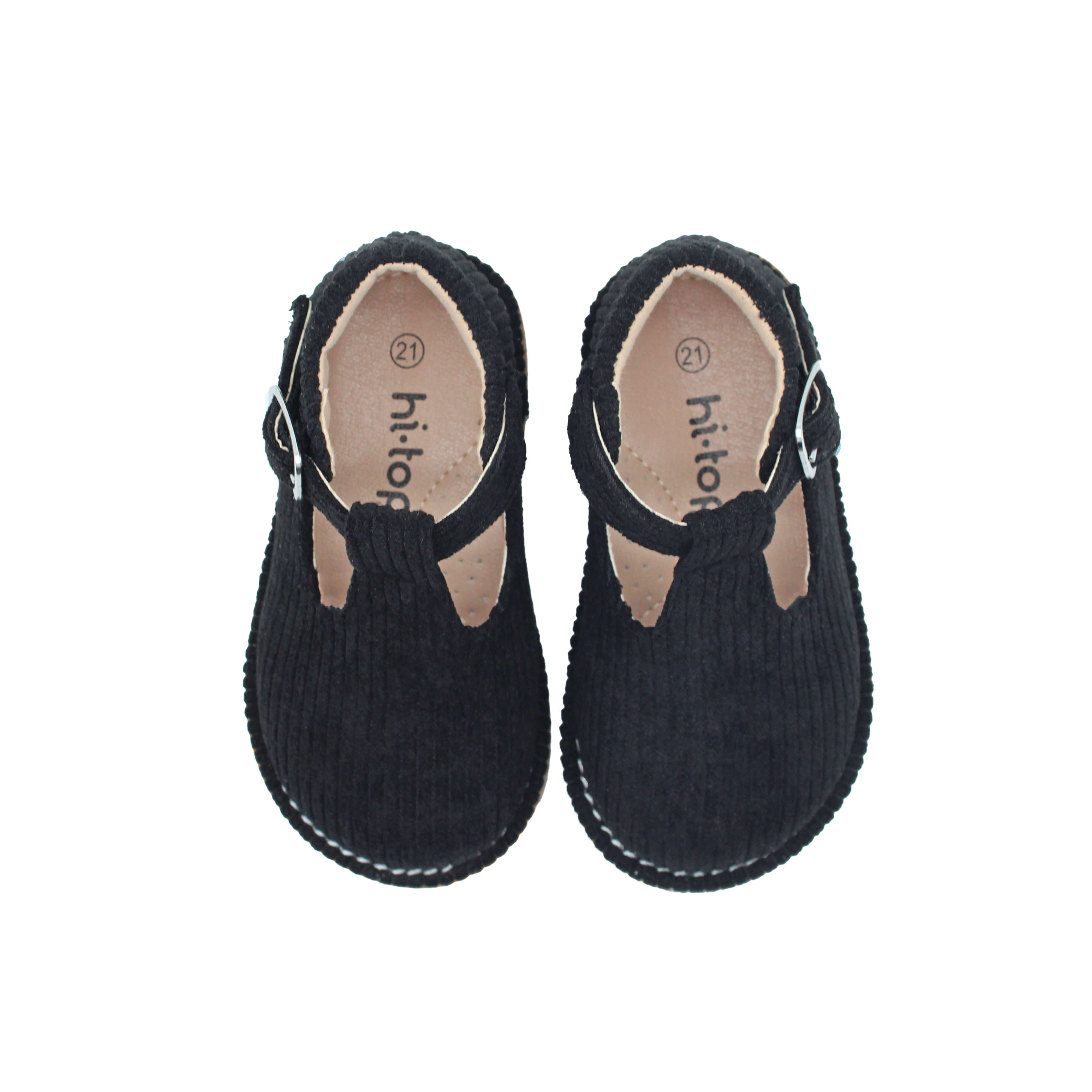 High T-Strap, Black Corduroy Fabric