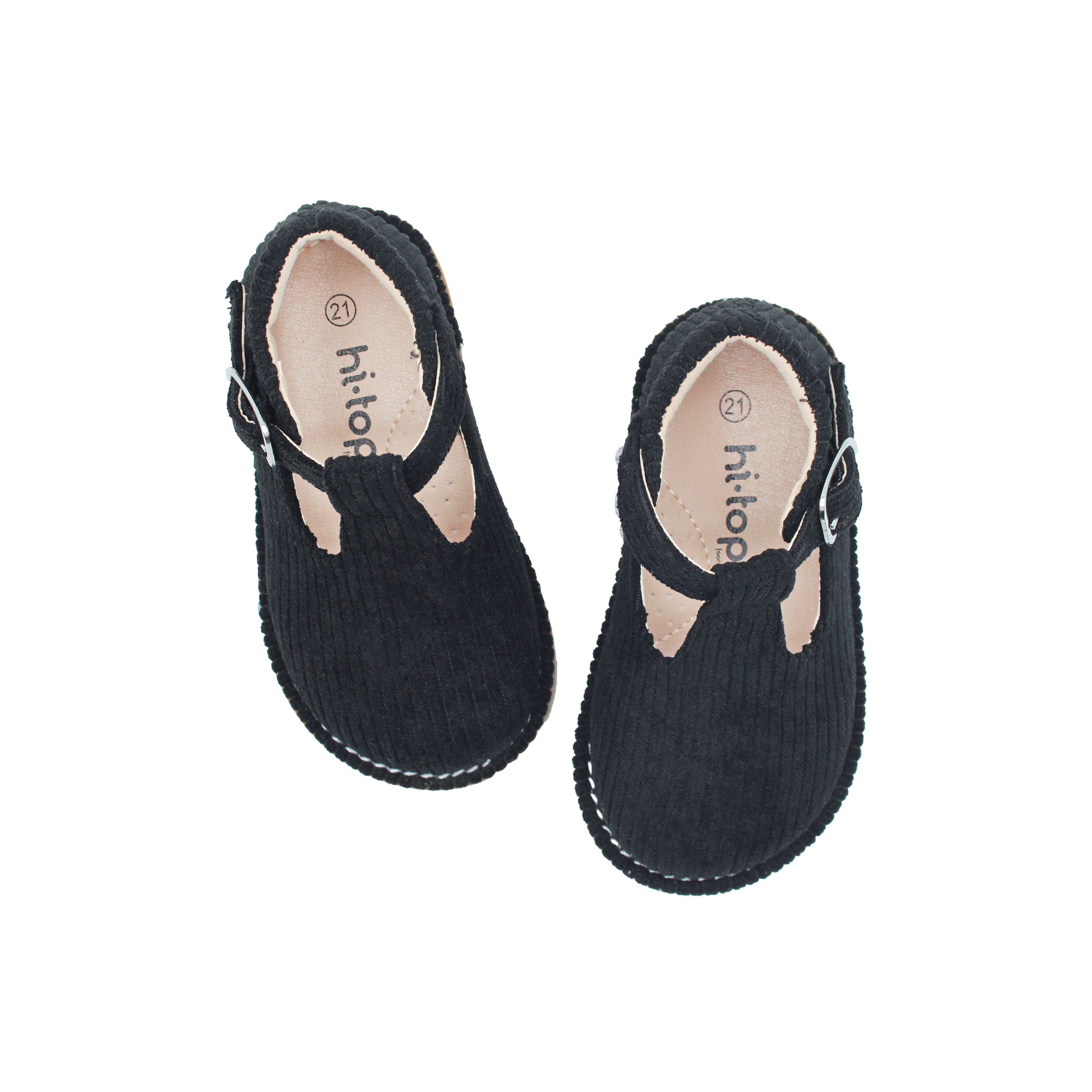 High T-Strap, Black Corduroy Fabric