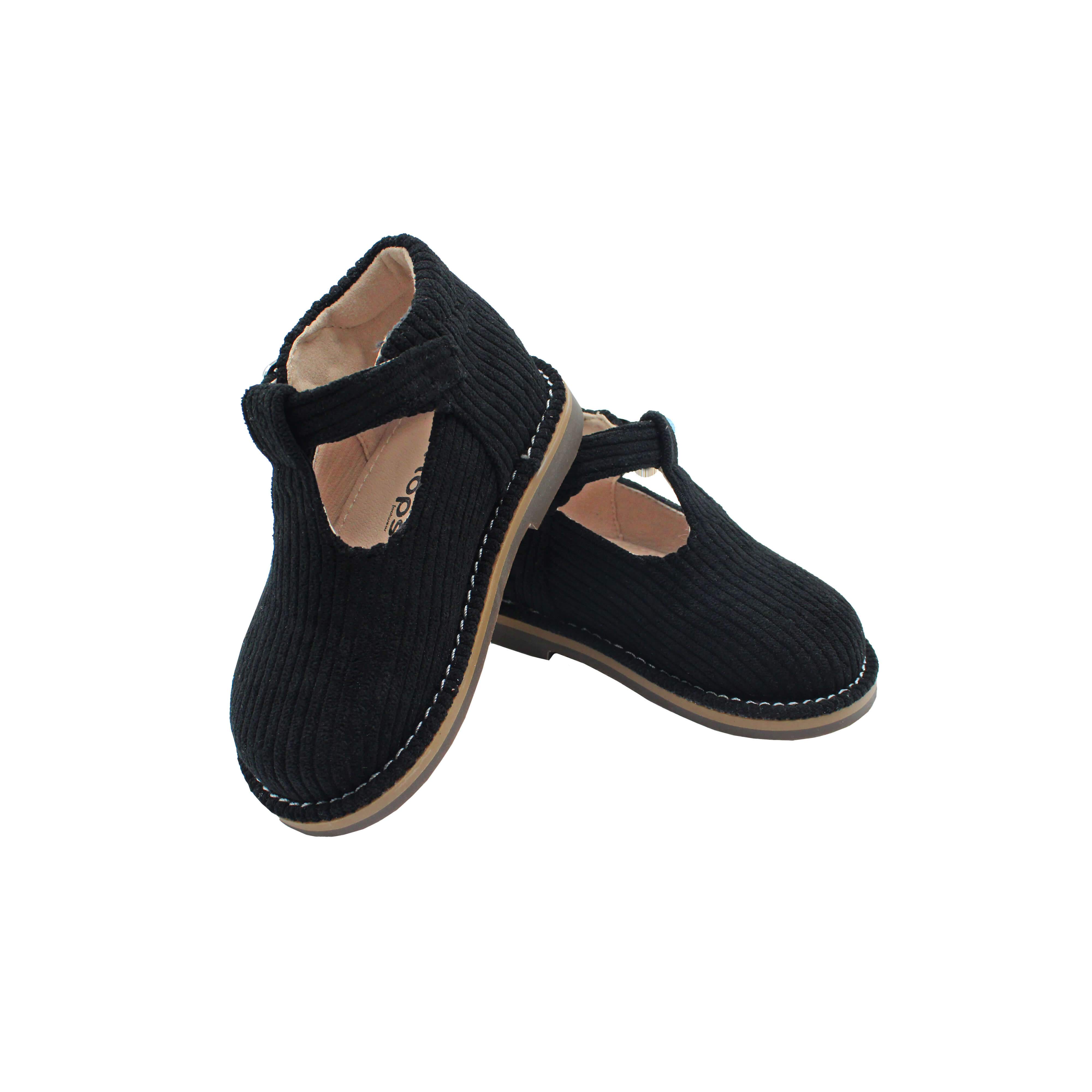 High T-Strap, Black Corduroy Fabric