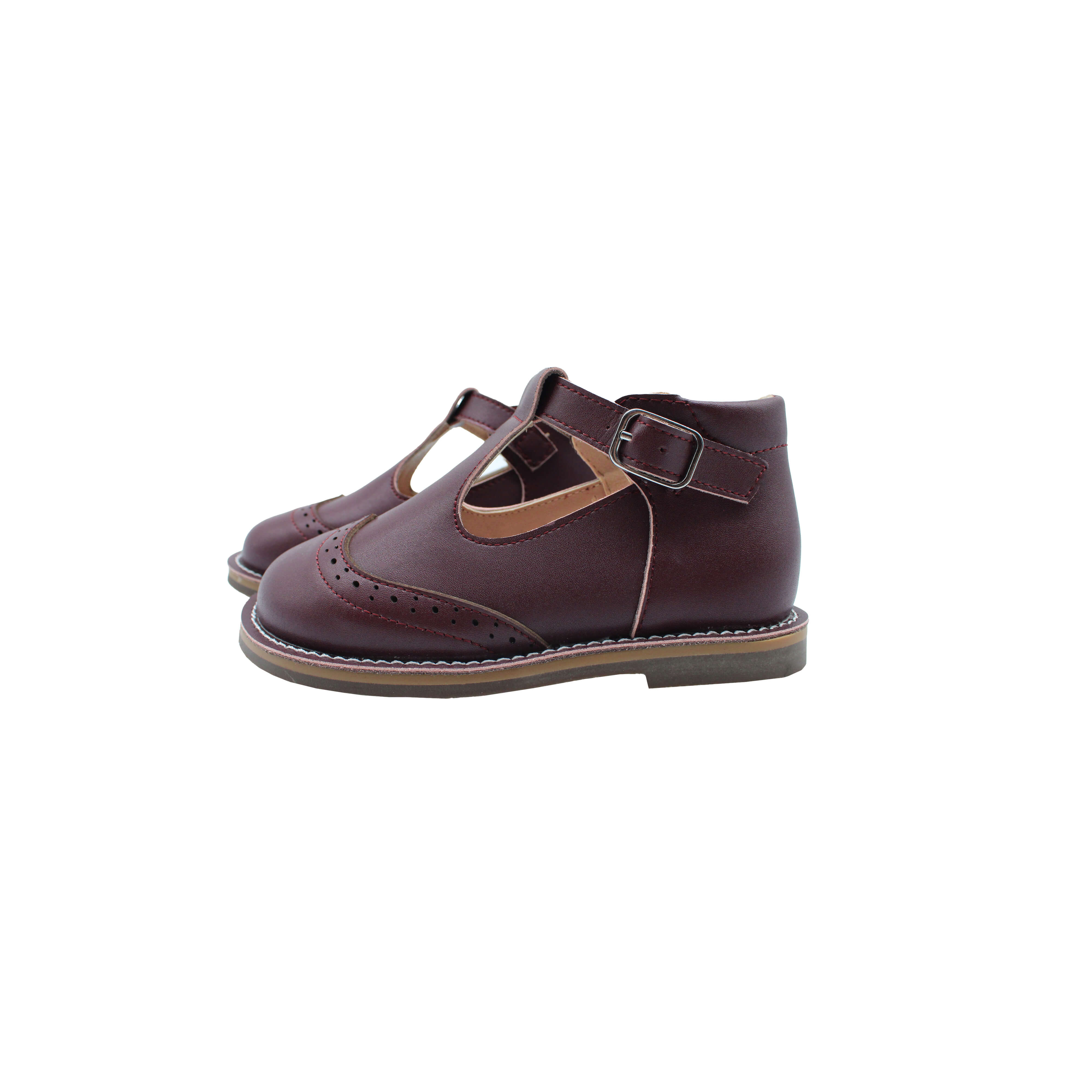 Wingtip T-Strap, Burgundy
