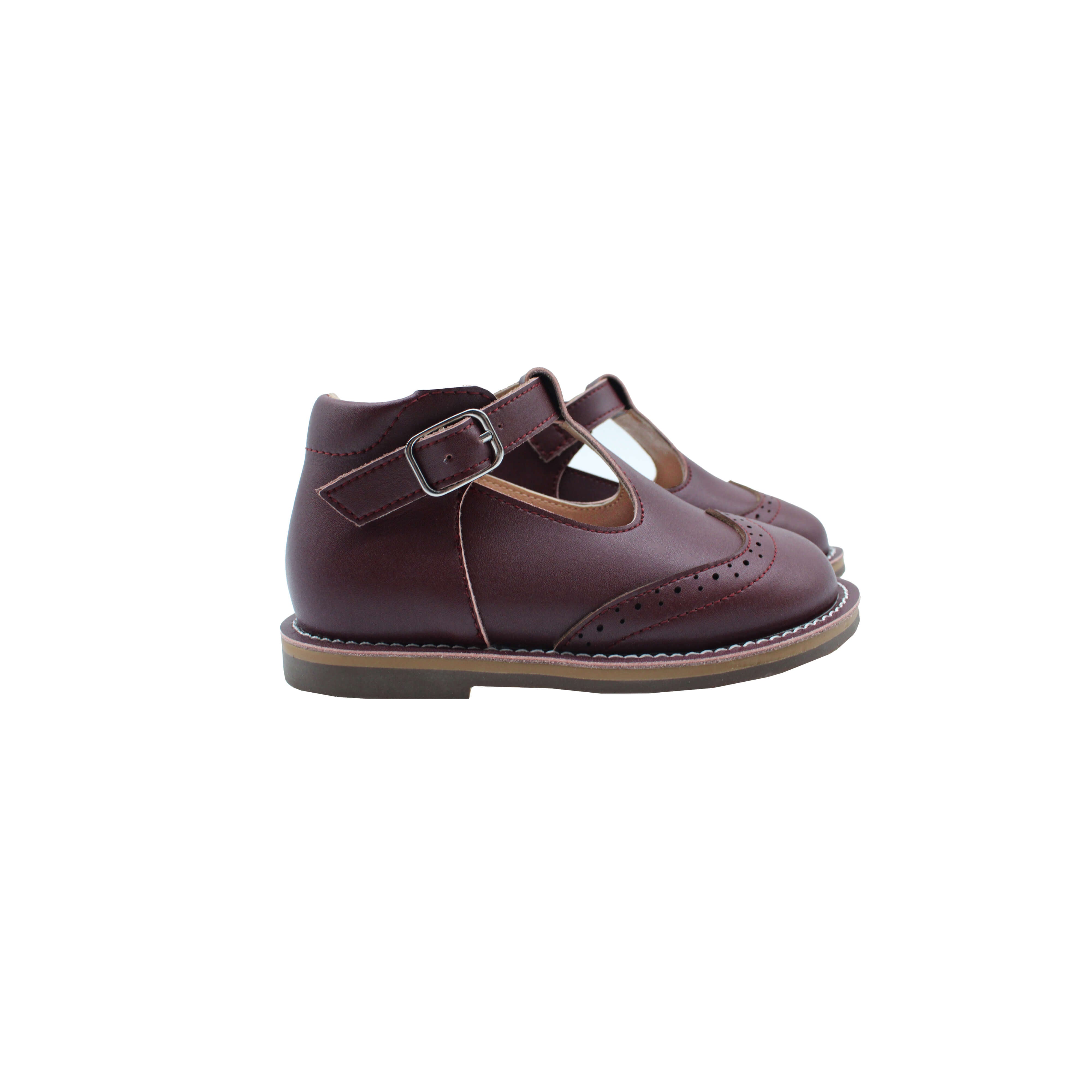 Wingtip T-Strap, Burgundy