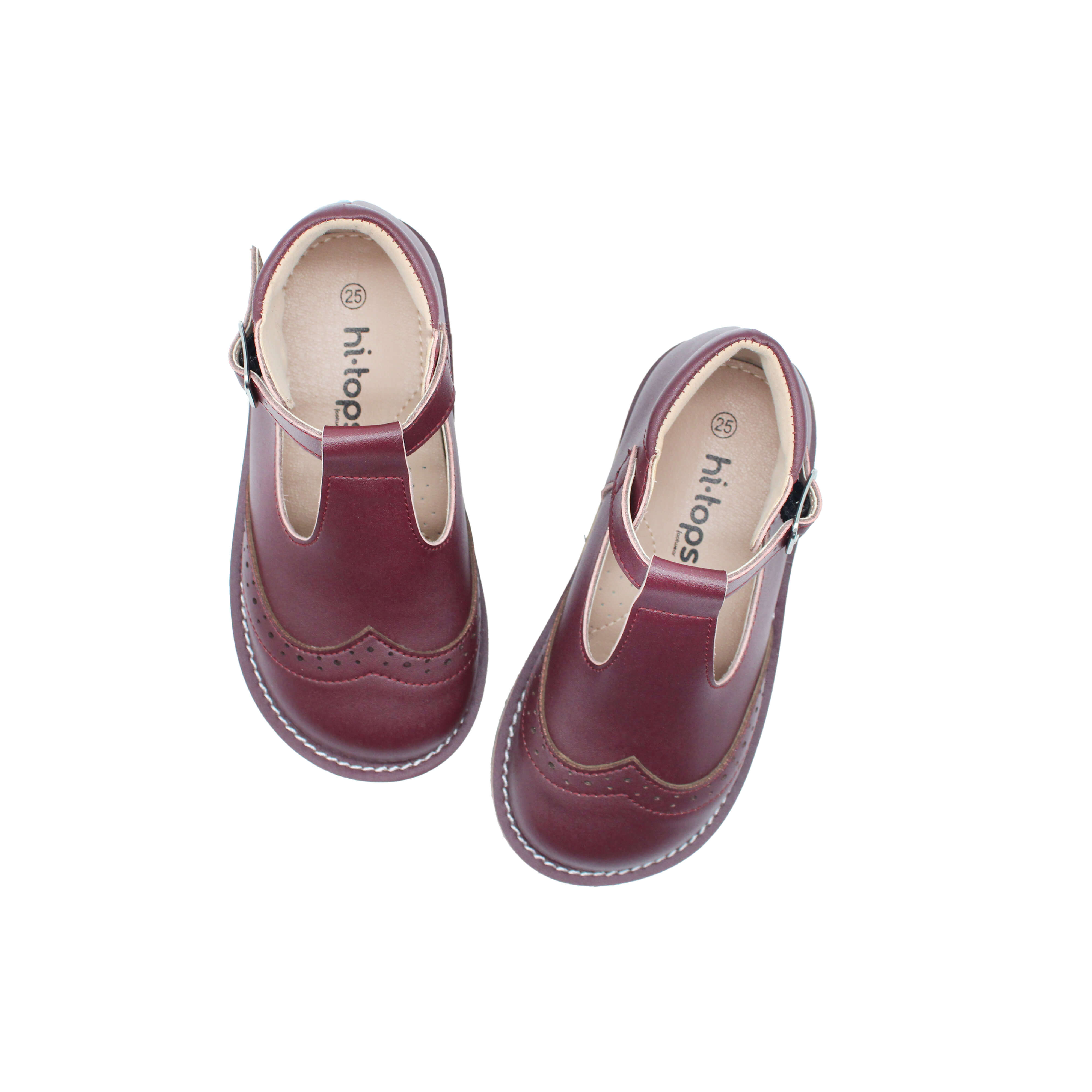 Wingtip T-Strap, Burgundy
