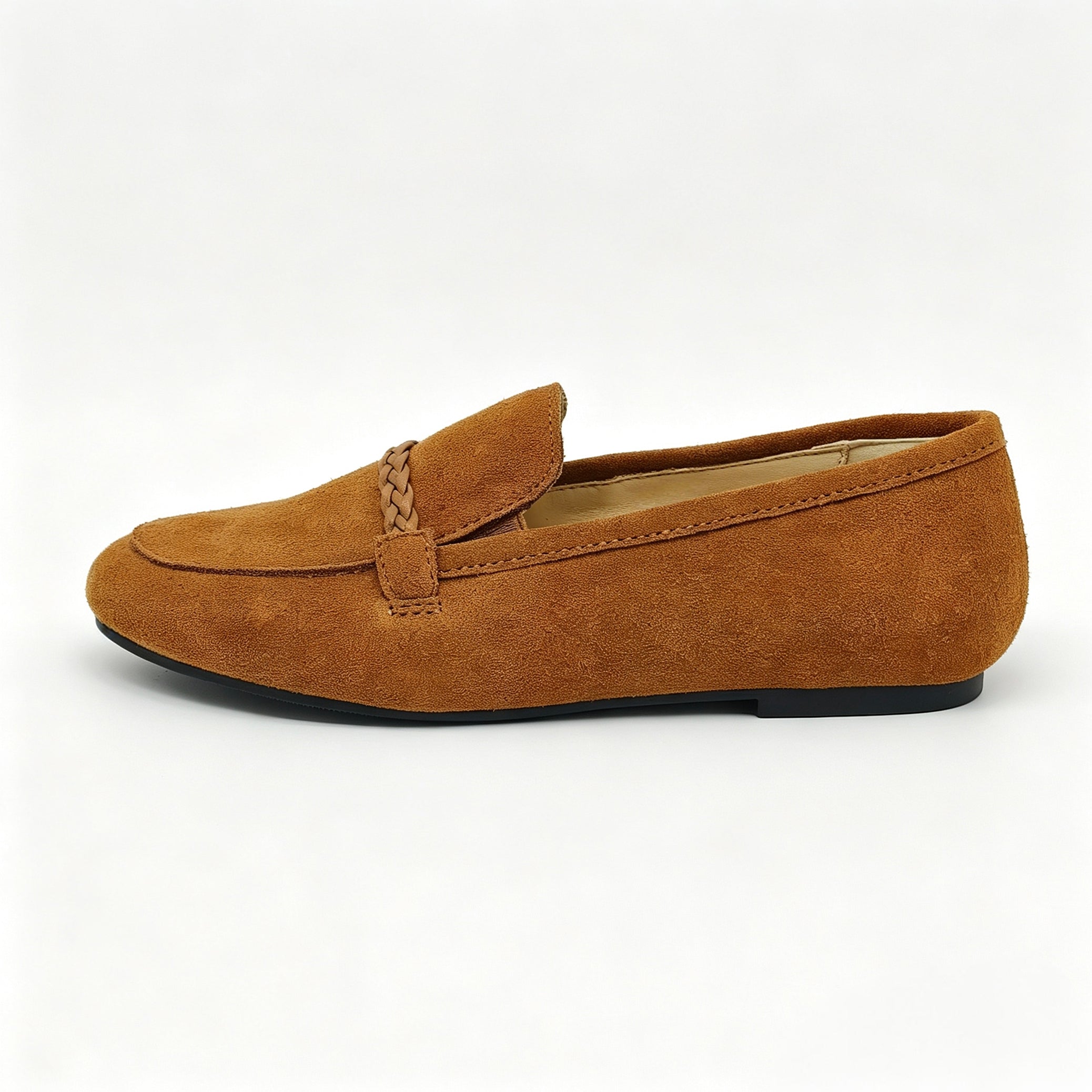 Brown Suede Braided Strap Loafer -SBG21