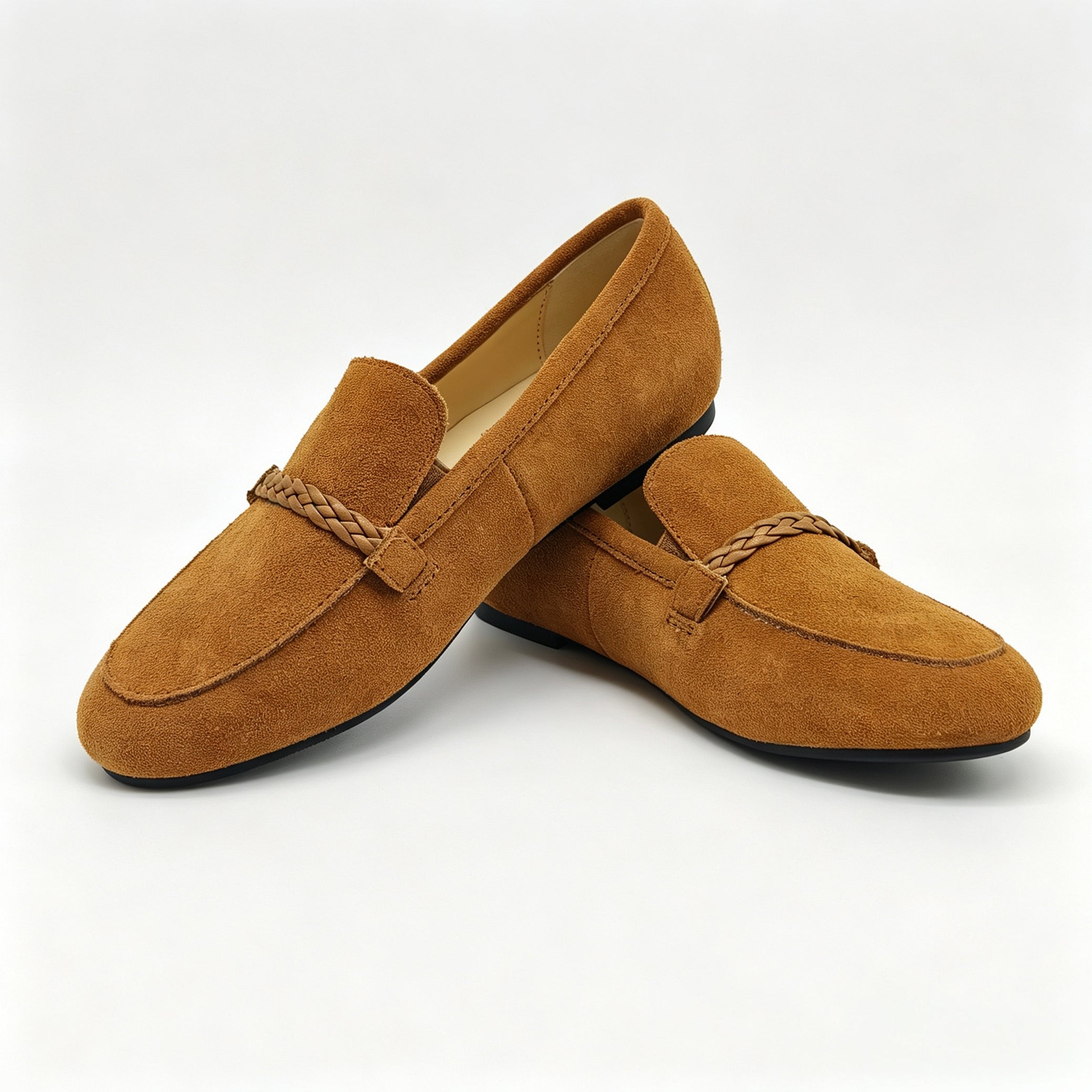 Brown Suede Braided Strap Loafer -SBG21