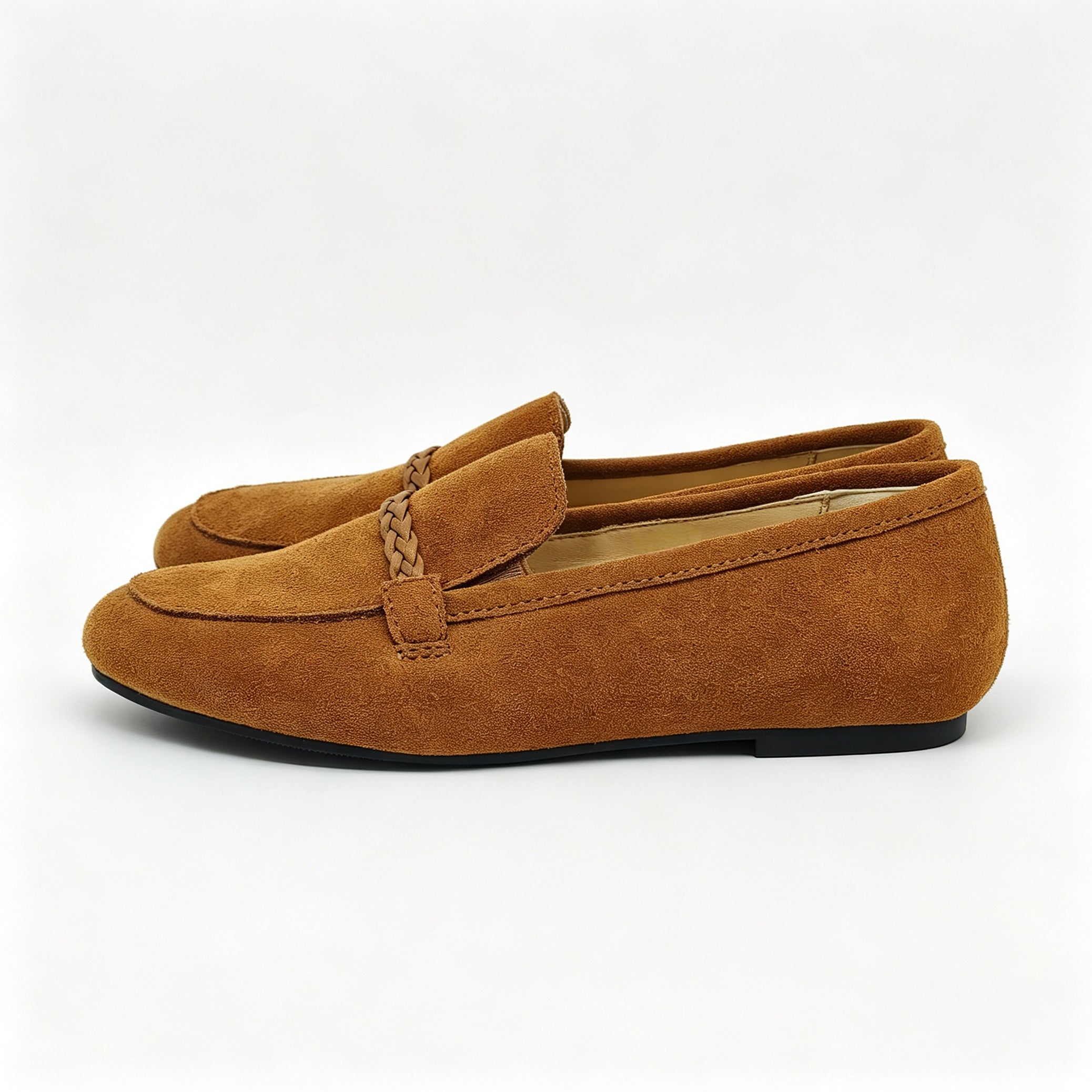 Brown Suede Braided Strap Loafer -SBG21