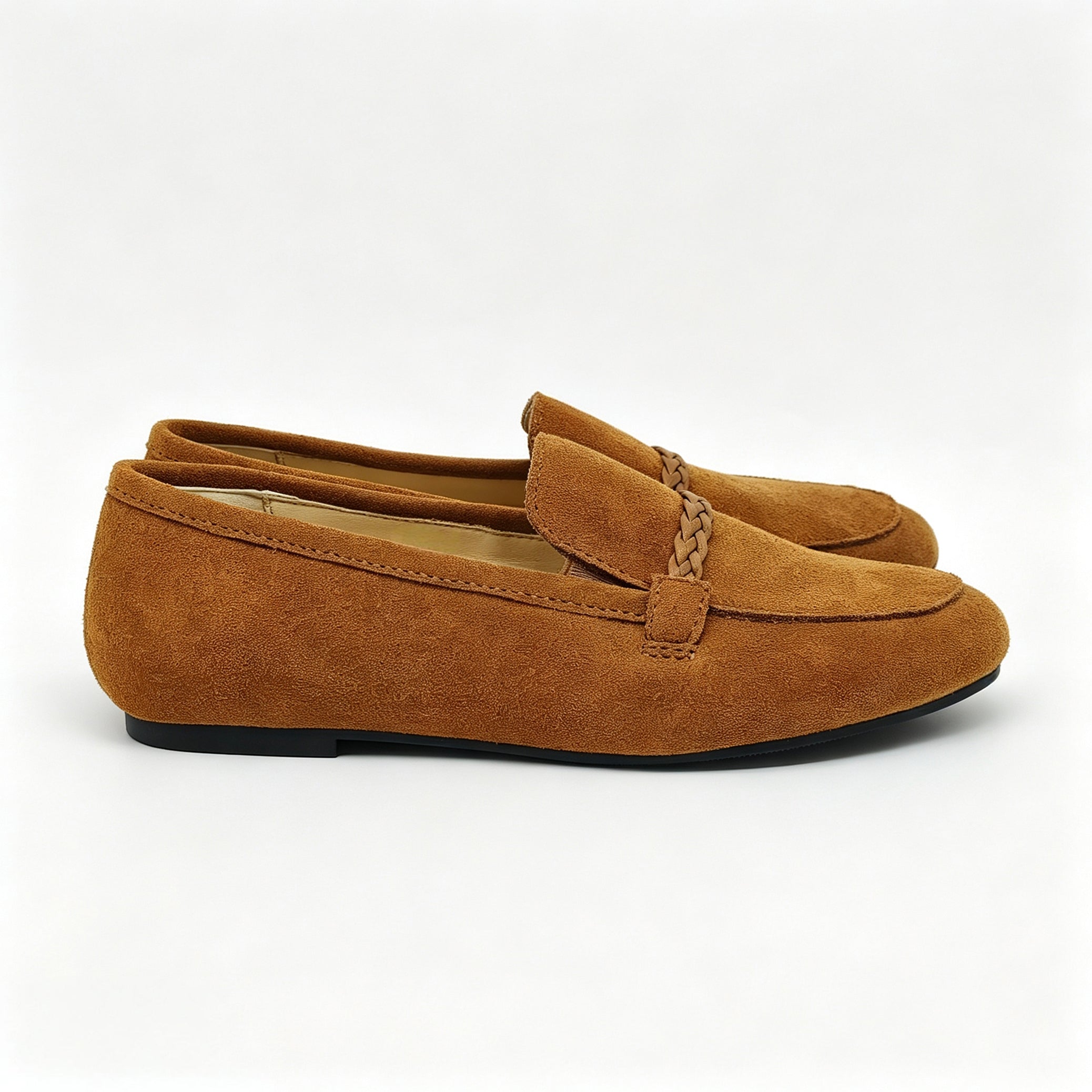 Brown Suede Braided Strap Loafer -SBG21