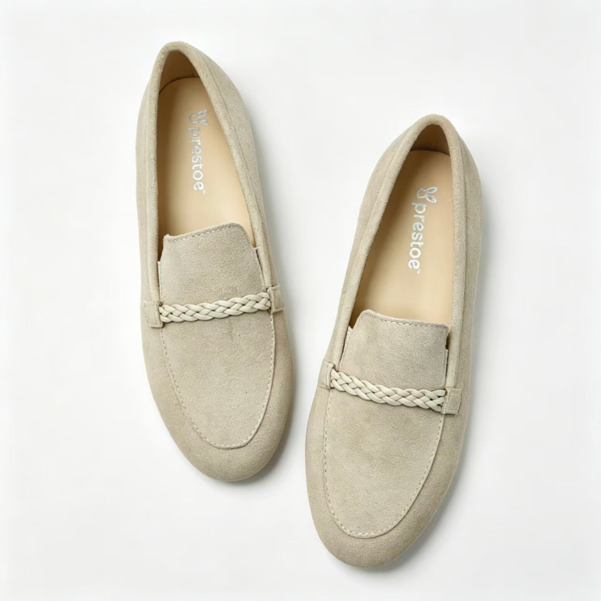 Off White Suede Braided Strap Loafer -SBG23