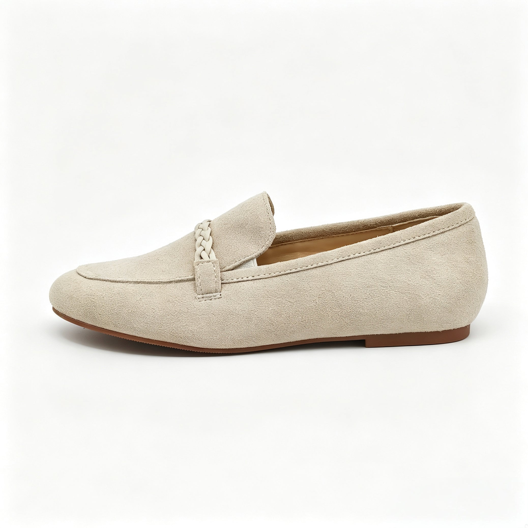 Off White Suede Braided Strap Loafer -SBG23