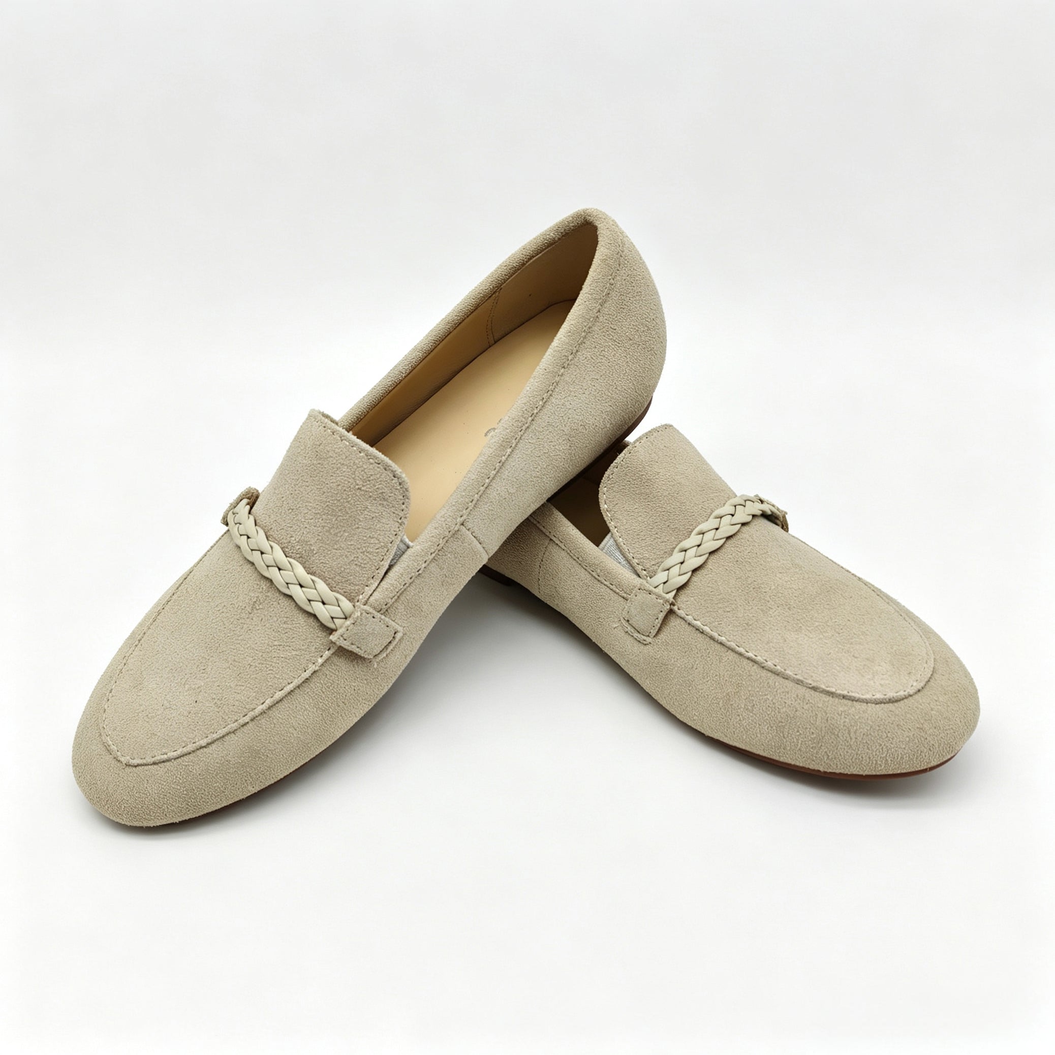 Off White Suede Braided Strap Loafer -SBG23