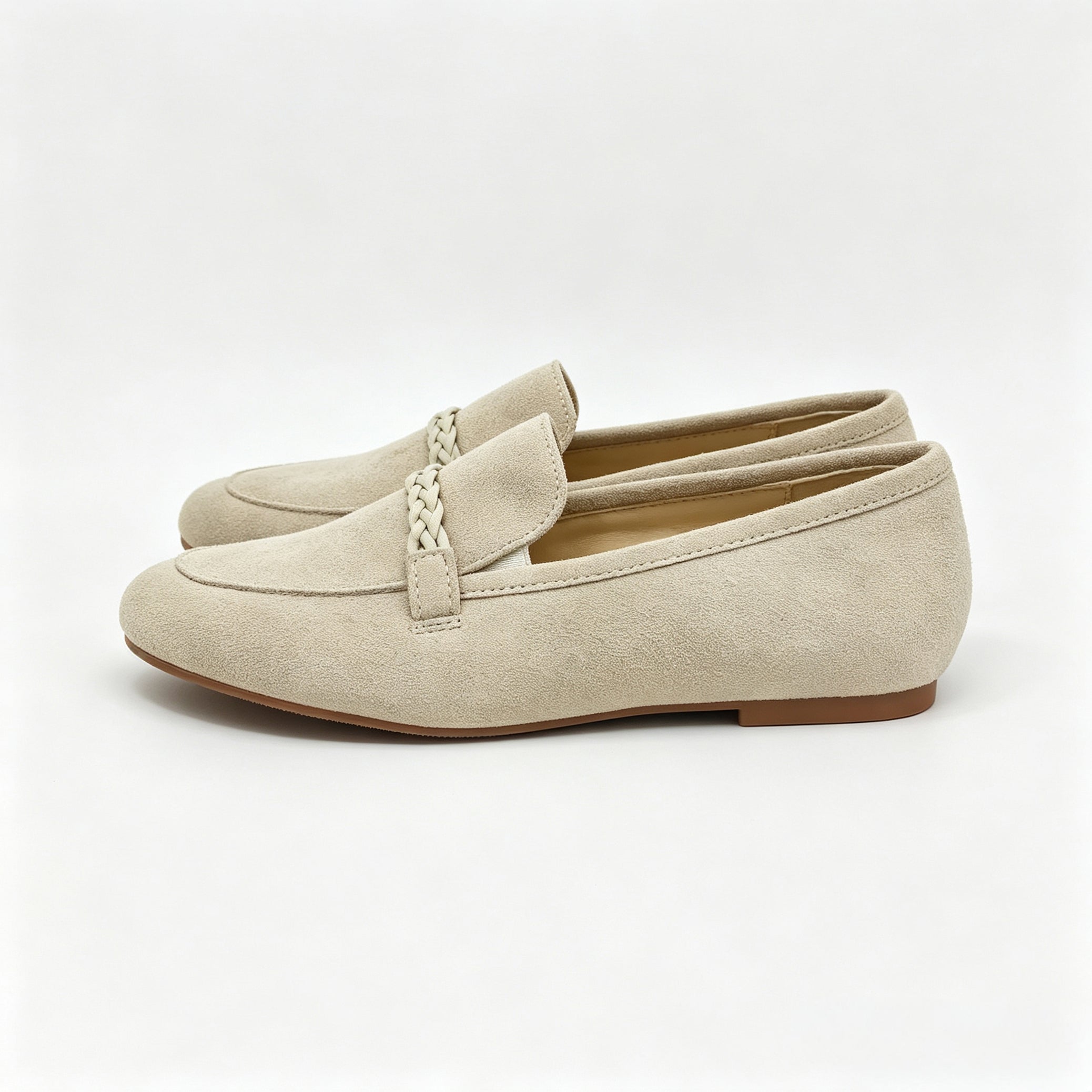 Off White Suede Braided Strap Loafer -SBG23