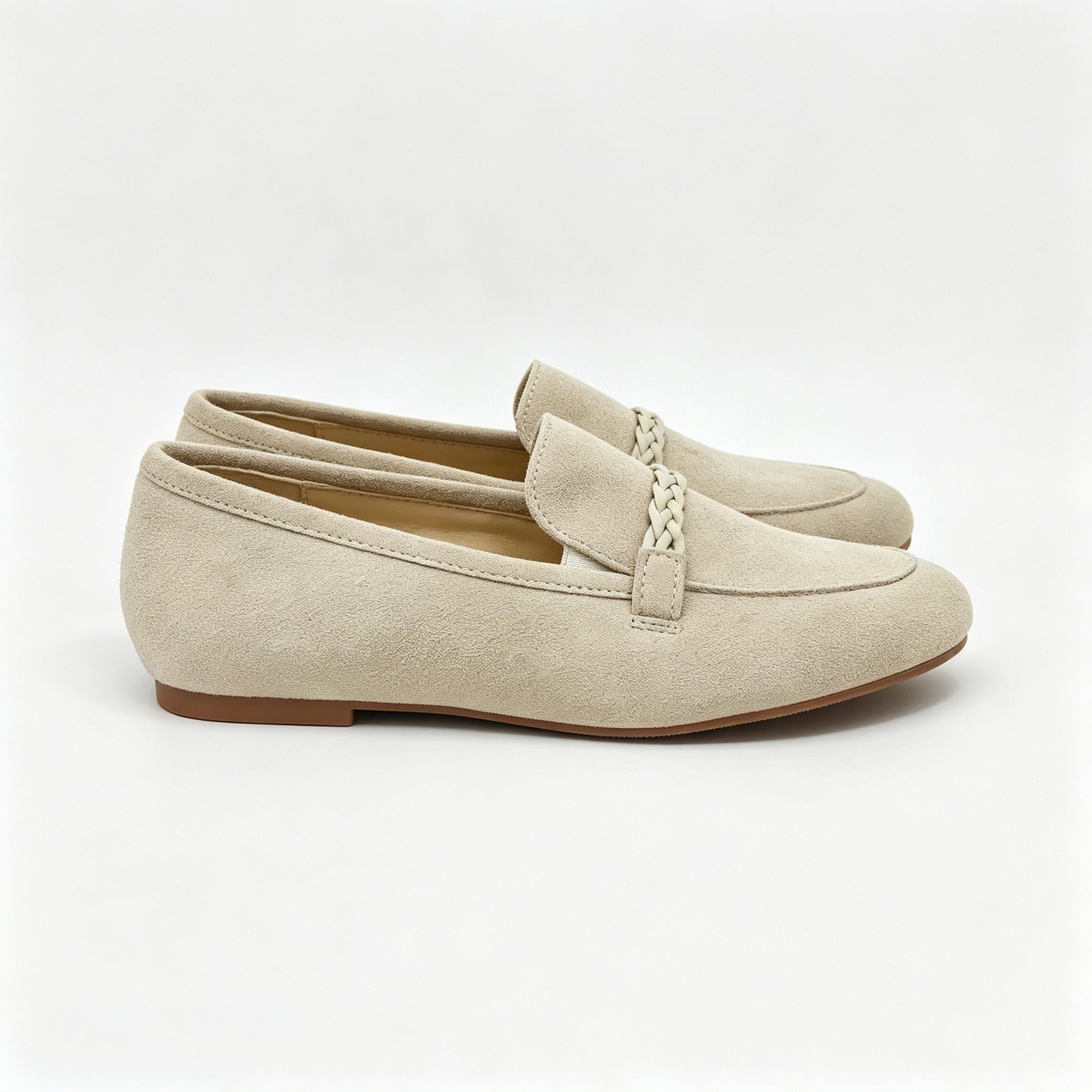 Off White Suede Braided Strap Loafer -SBG23