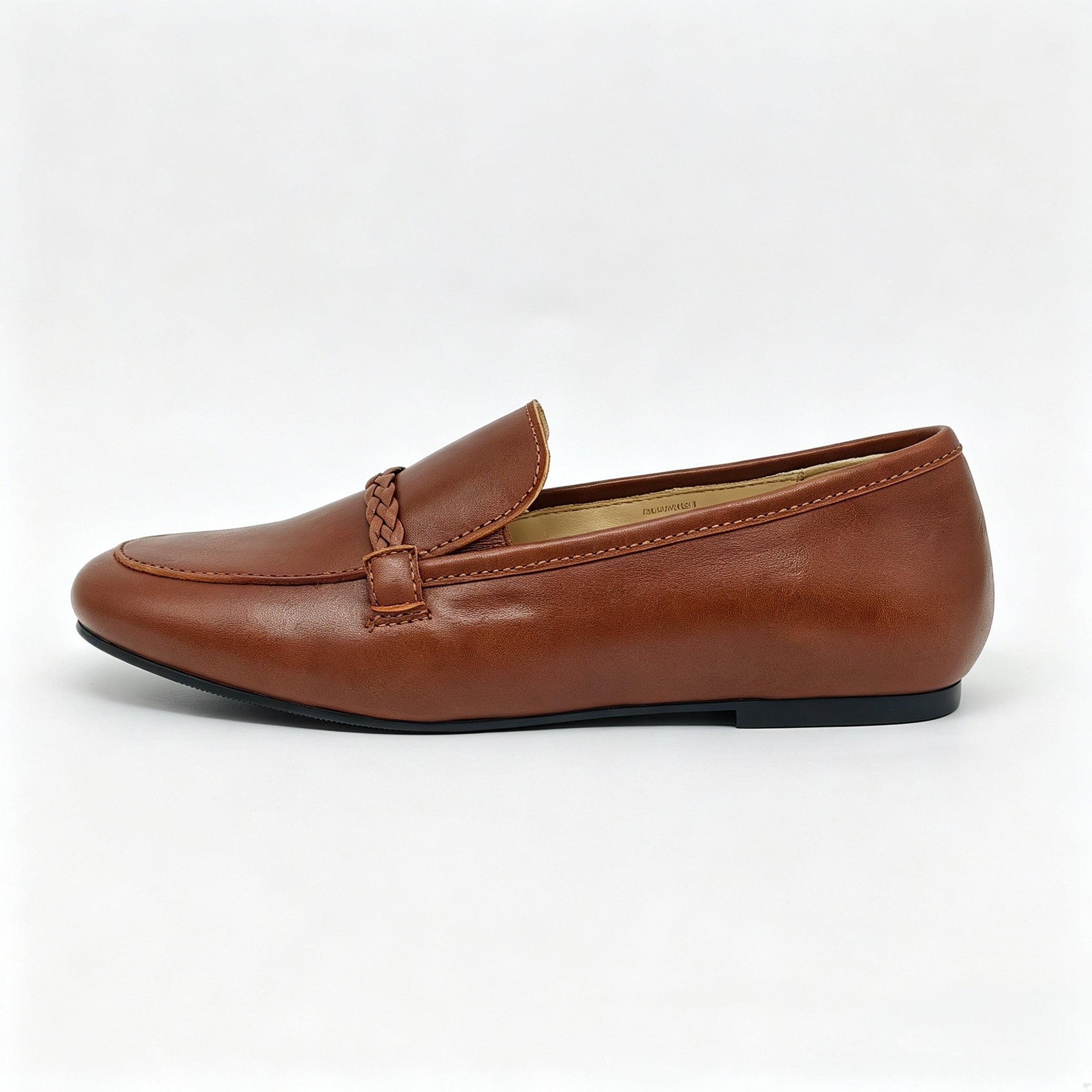 Brown Leather Braided Strap Loafer -SBG25
