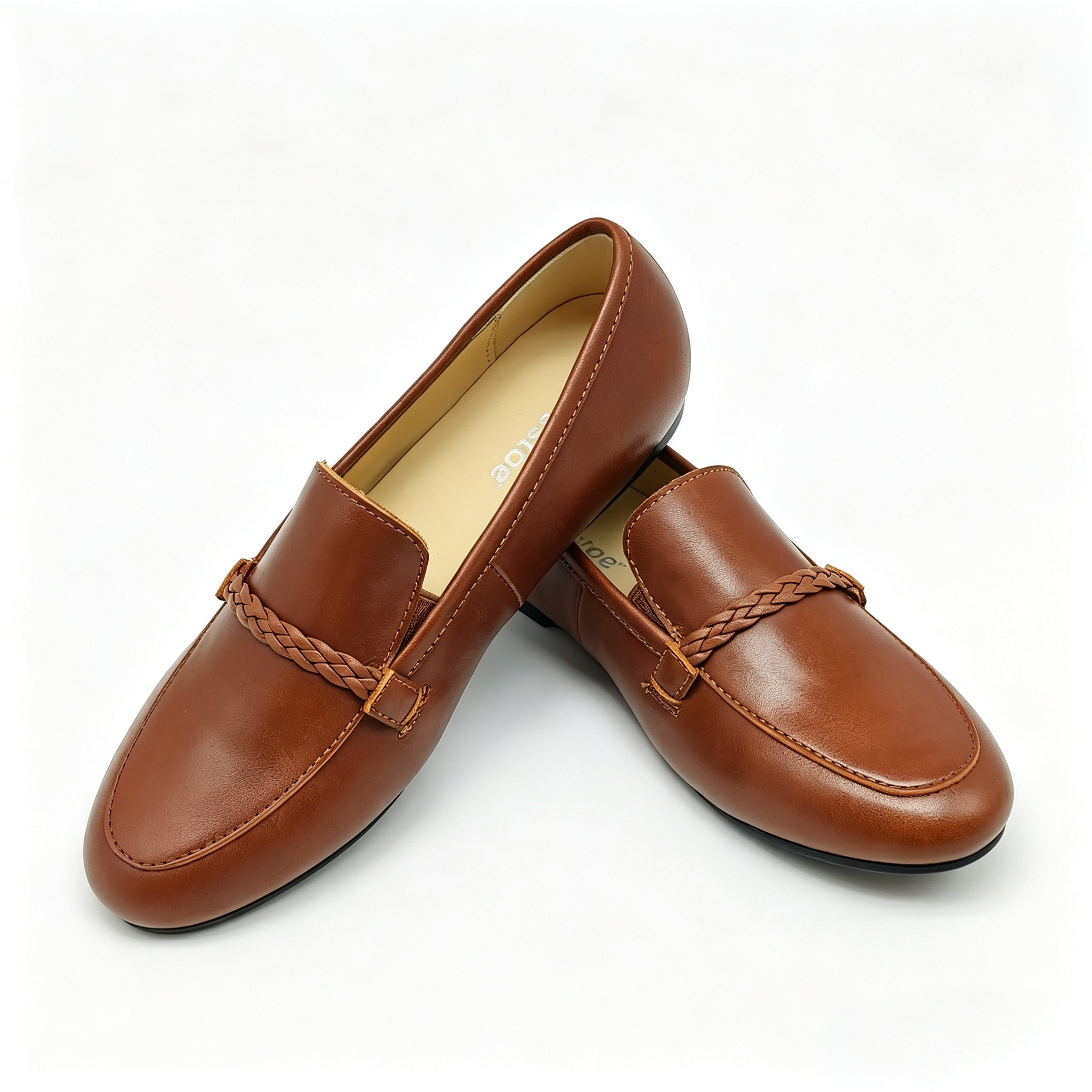 Brown Leather Braided Strap Loafer -SBG25