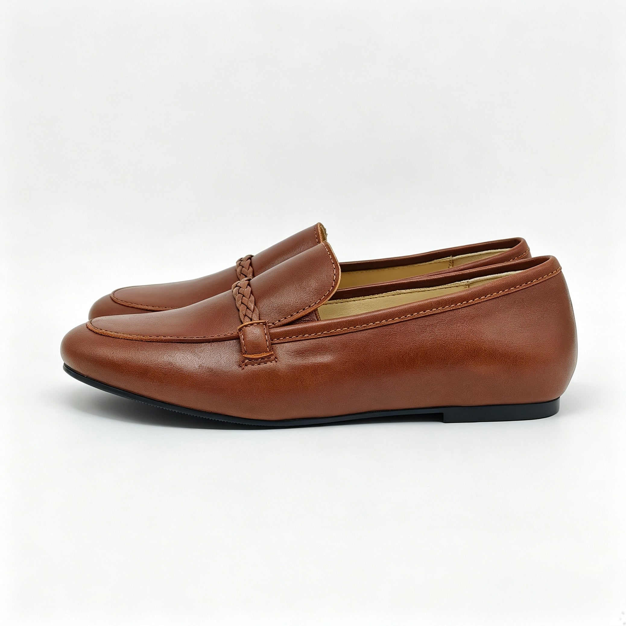 Brown Leather Braided Strap Loafer -SBG25