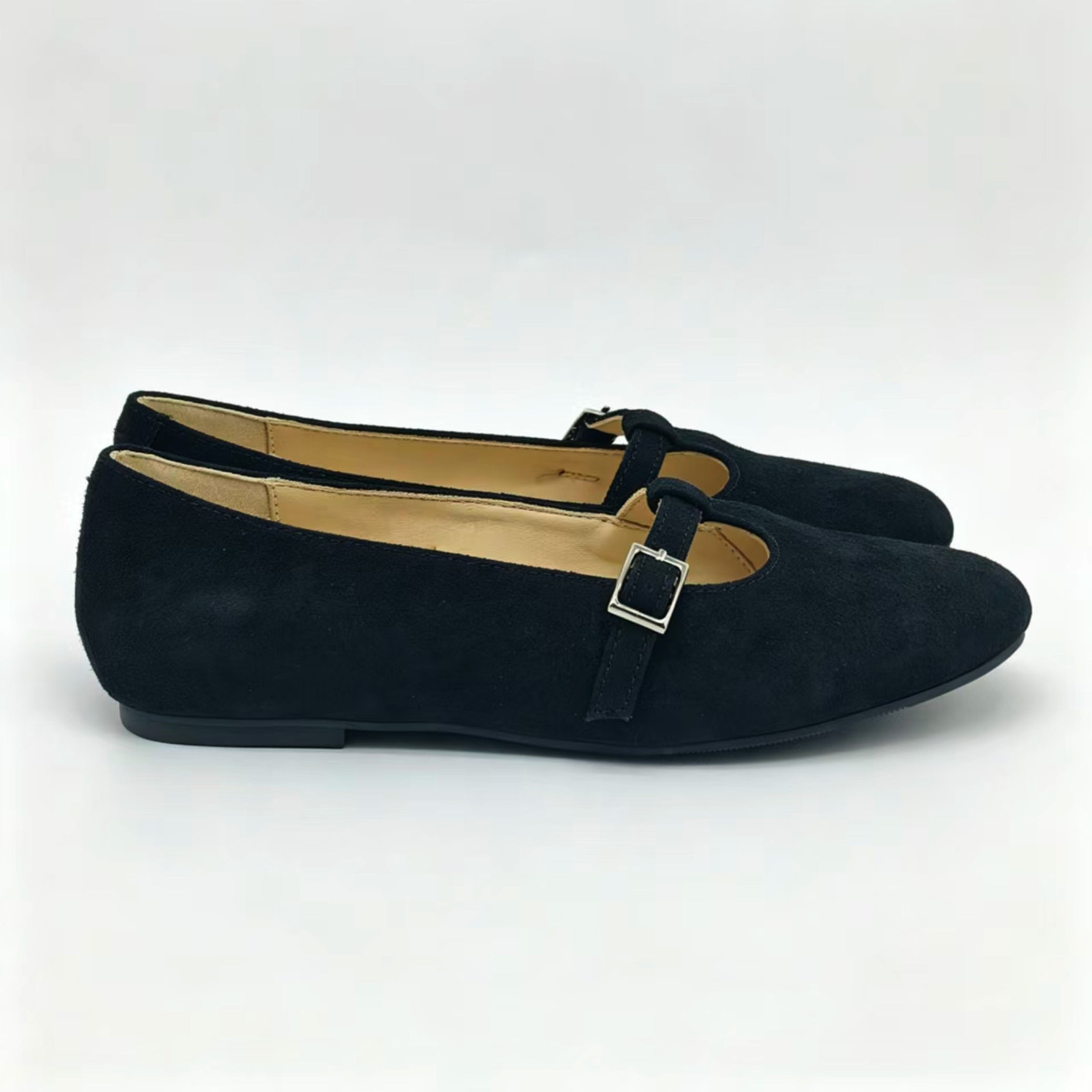 Black Suede Low T-Strap -SG32