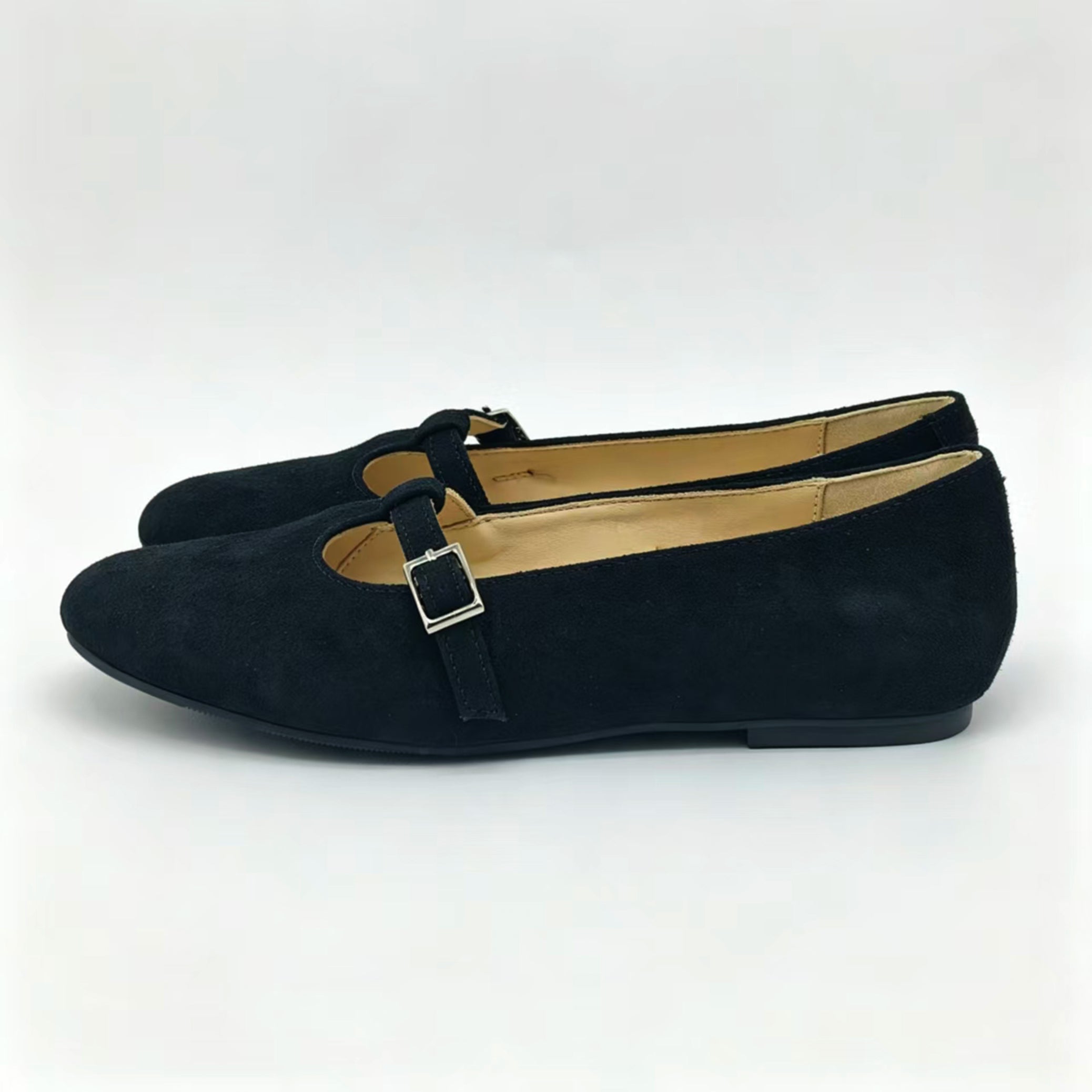 Black Suede Low T-Strap -SG32